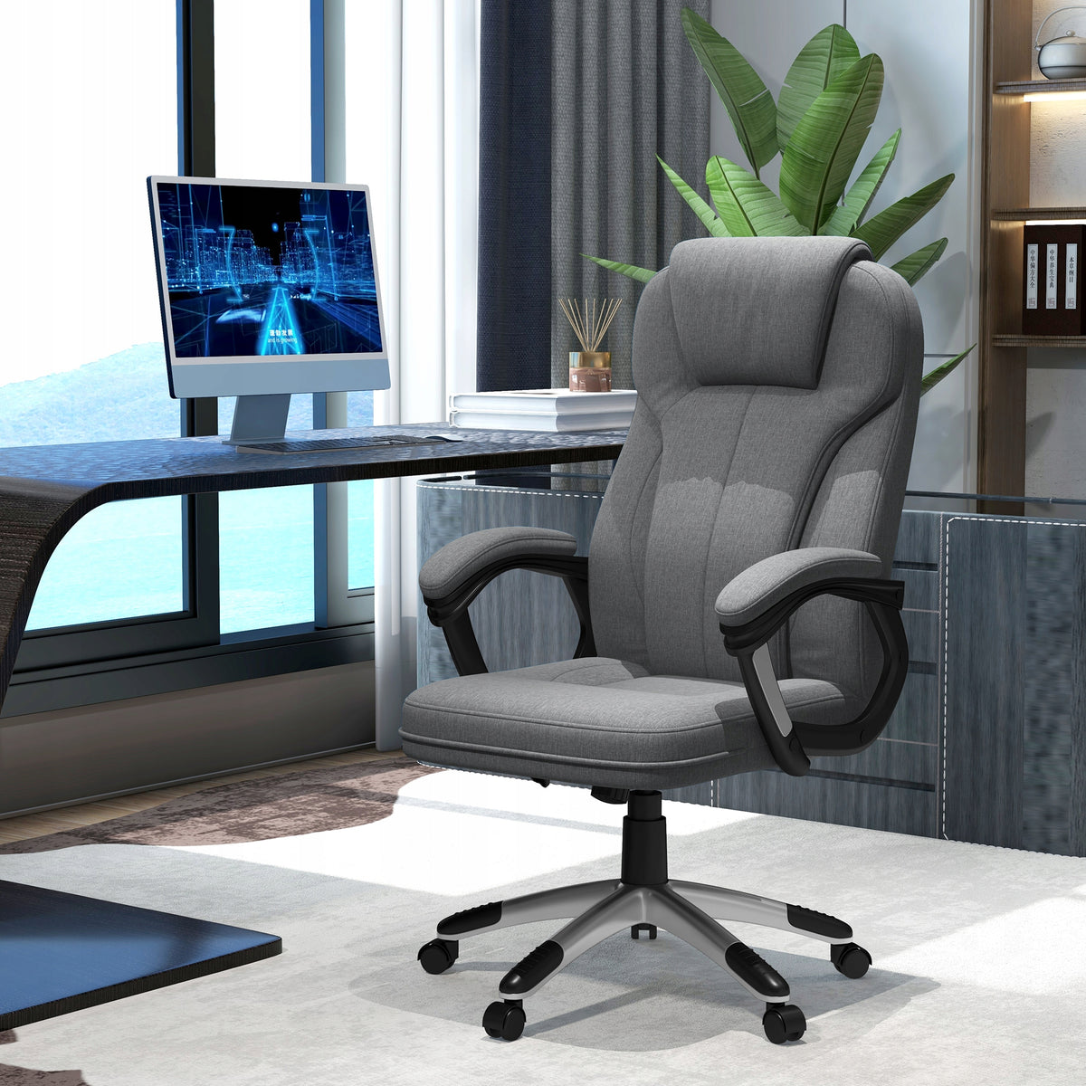 Vinsetto Office chair with rocking function, grey linen