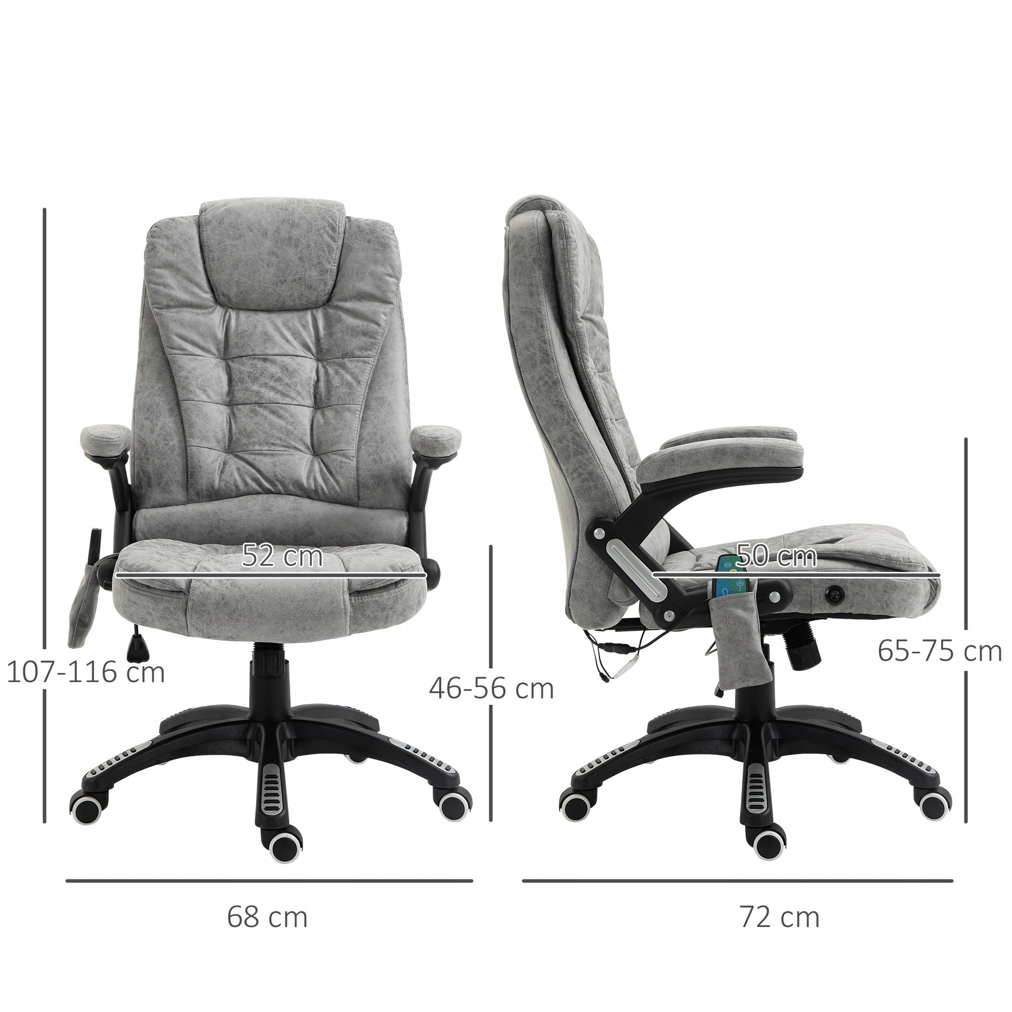 Vinsetto Office chair with rocking function, massage chair with heating function Furniture depth 72 cm