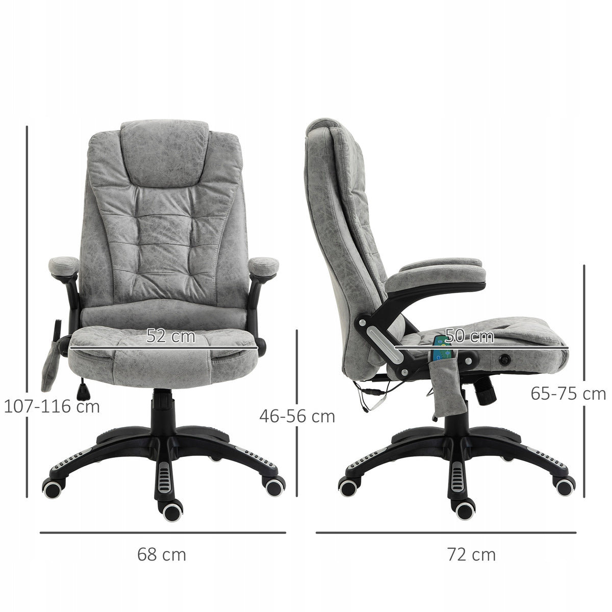 Vinsetto Office chair with rocking function, massage chair with heating function Furniture depth 72 cm