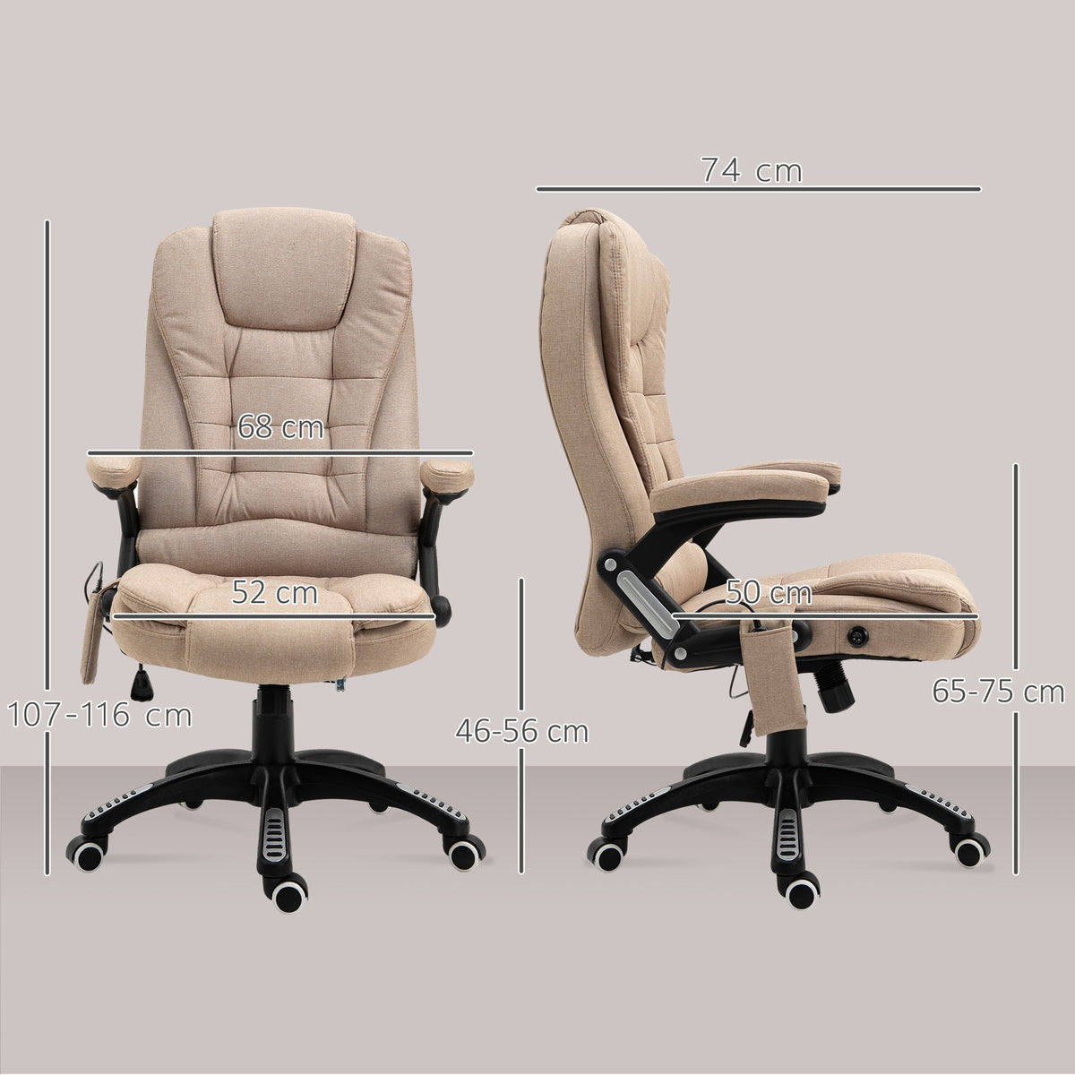 Vinsetto Office chair with vibration massage, ergonomic, brown Furniture depth 74 cm