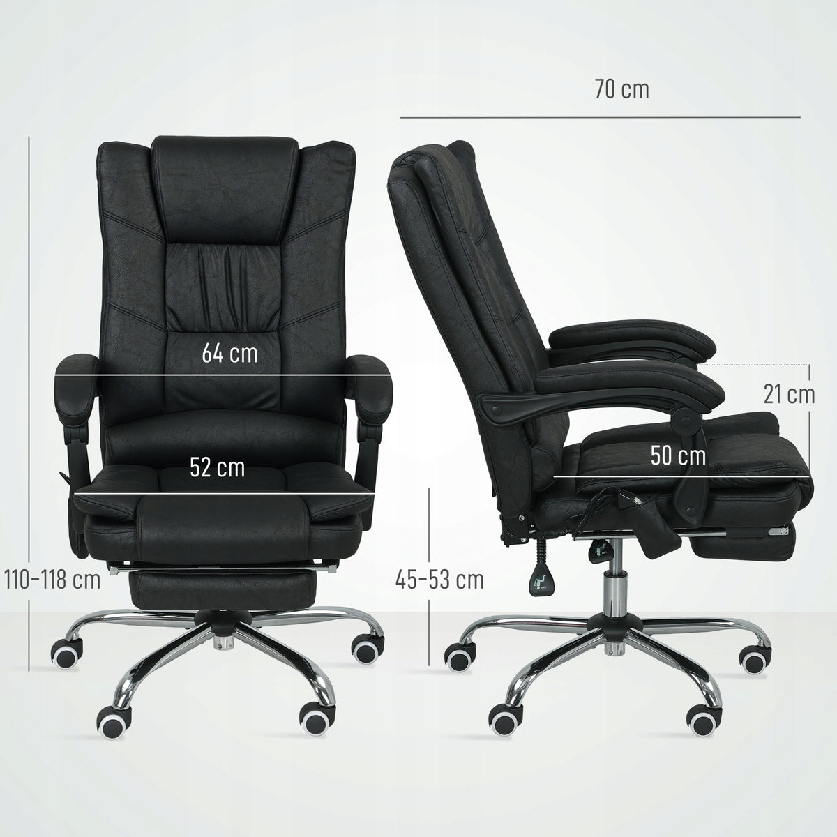 Vinsetto Office chair with vibration massage, heating 64x70x110-118cm Furniture depth 70 cm