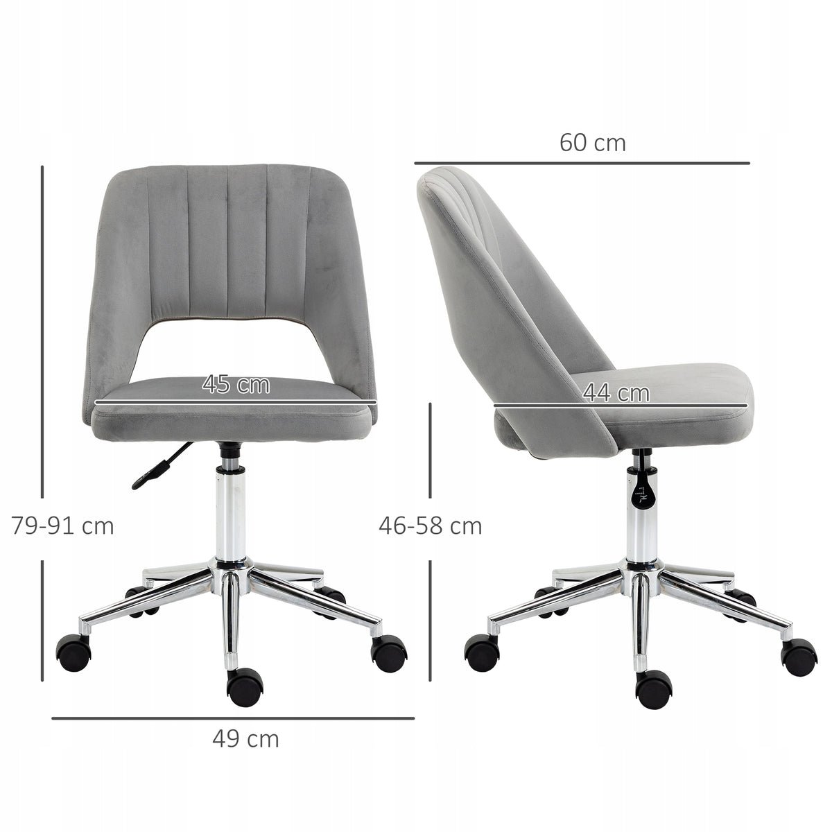 Vinsetto Office chair without armrests, adjustable height 79-91cm, grey Packaging status original