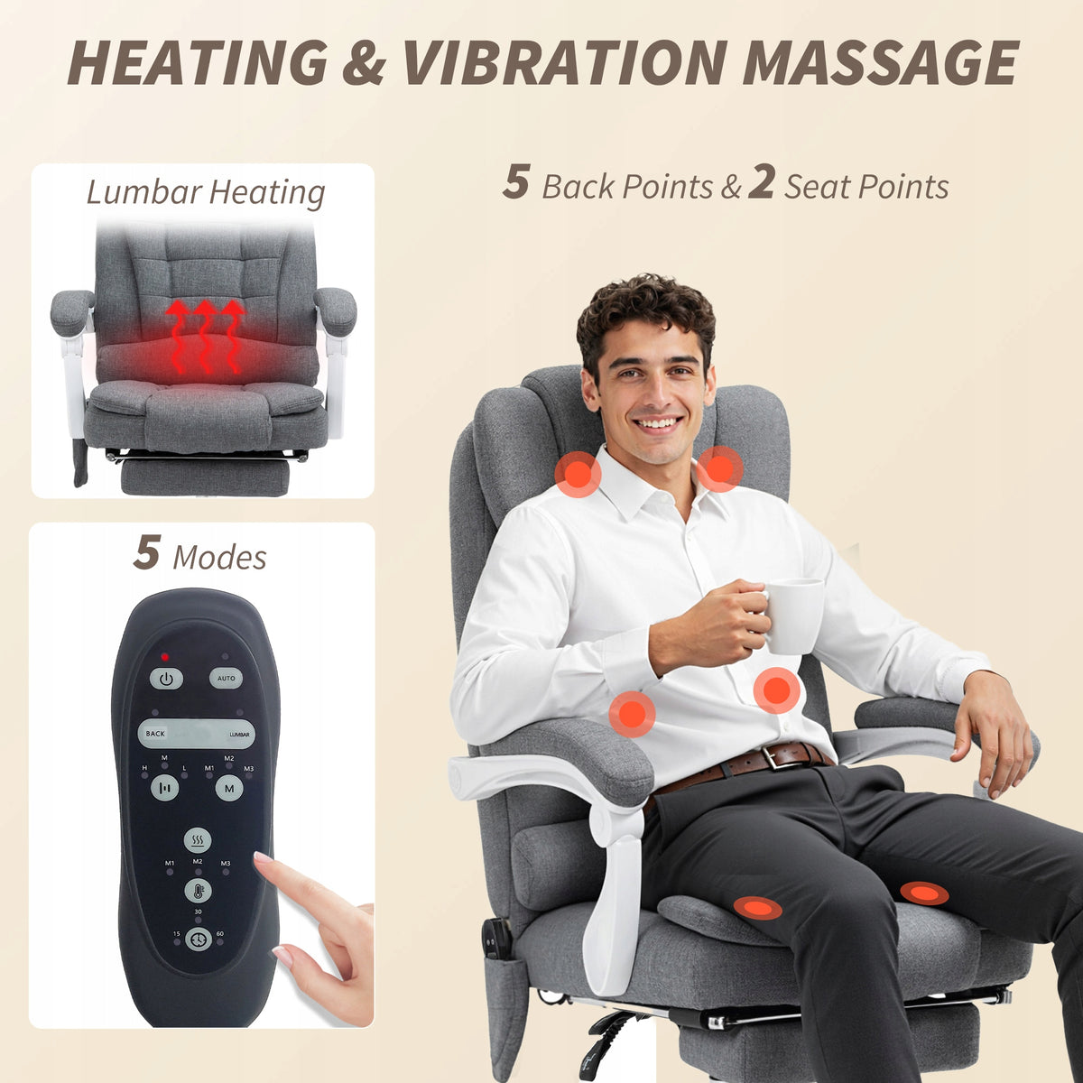 Vinsetto Office massage chair, ergonomic for desk with reclining function Furniture depth 70 cm