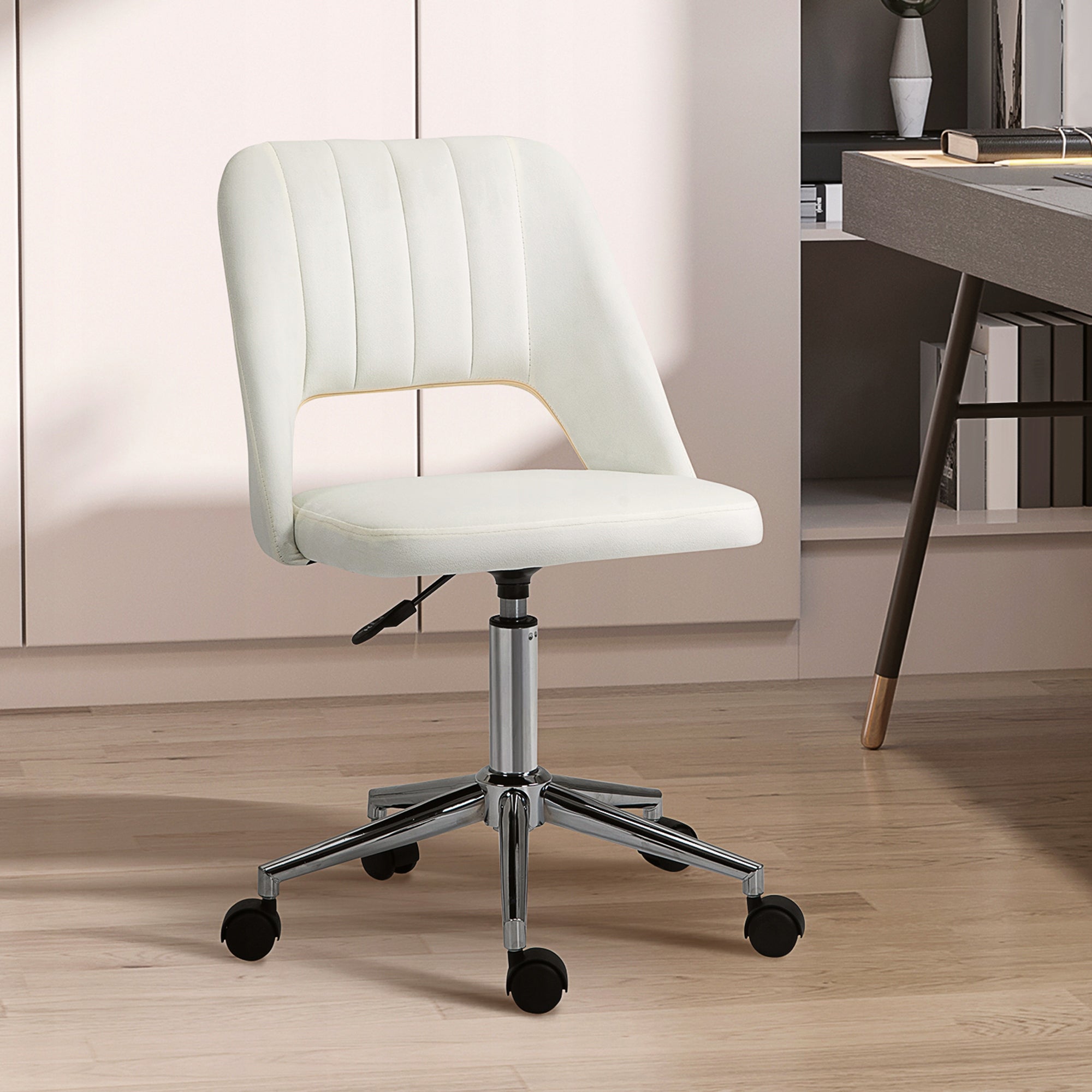 Vinsetto Swivel office chair, shell, velvet polyester, beige Packaging status original