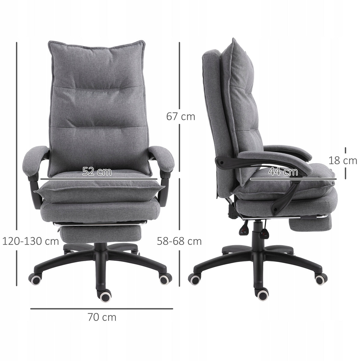 Vinsetto grey office chair with massage, swivel, adjustable. Furniture depth 60 cm