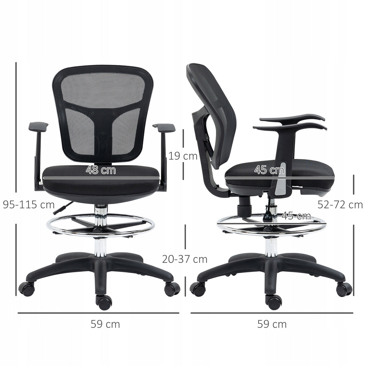 Vinsetto office chair, ergonomic, height adjustable, for drawing. Furniture depth 59 cm