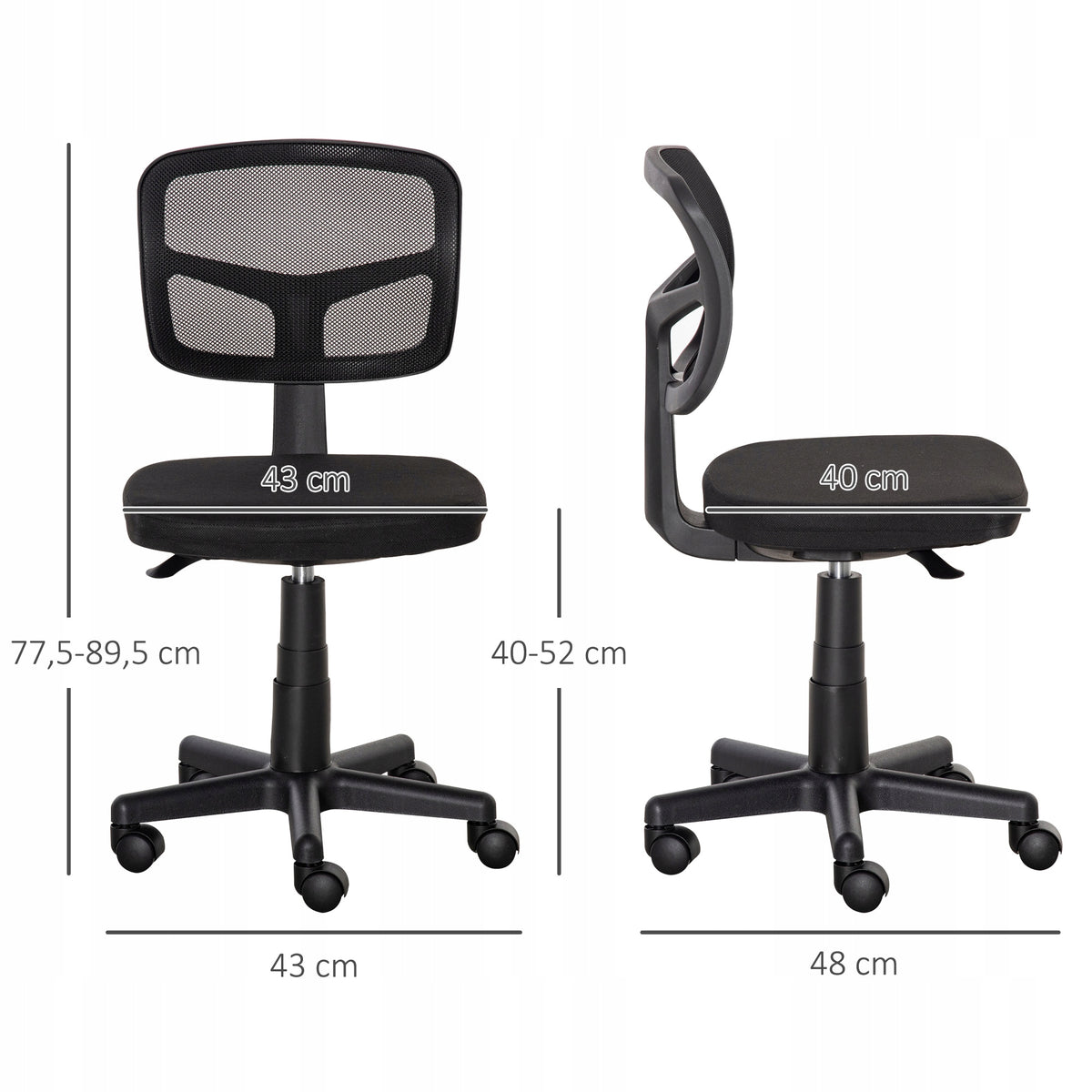 Vinsetto office chair ergonomic swivel 43x48x77,5-89,5 cm black Furniture depth 48 cm