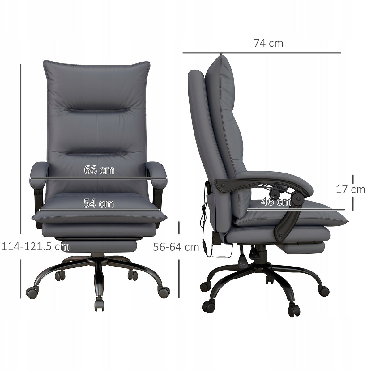Vinsetto office chair with massage, adjustable, heated, folding Furniture depth 74 cm