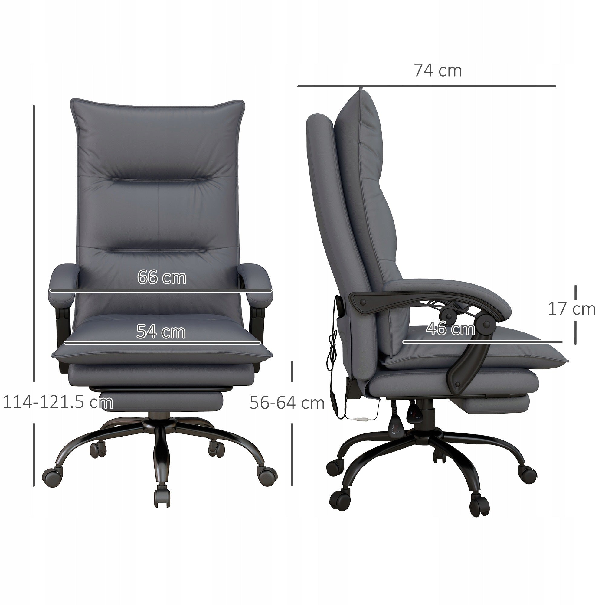 Vinsetto office chair with massage, adjustable, heated, folding Furniture depth 74 cm