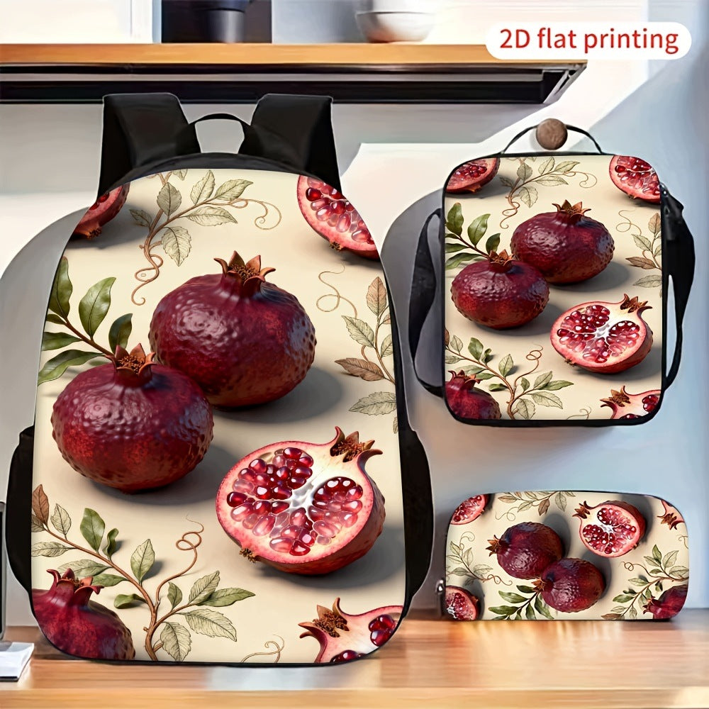 Vintage Red Fruit Art Pattern Backpack Combination Set