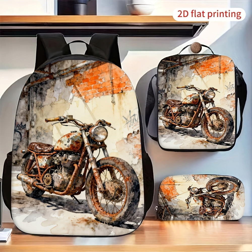 Vintage Watercolor Motorcycle Backpack & Shoulder Bag Set