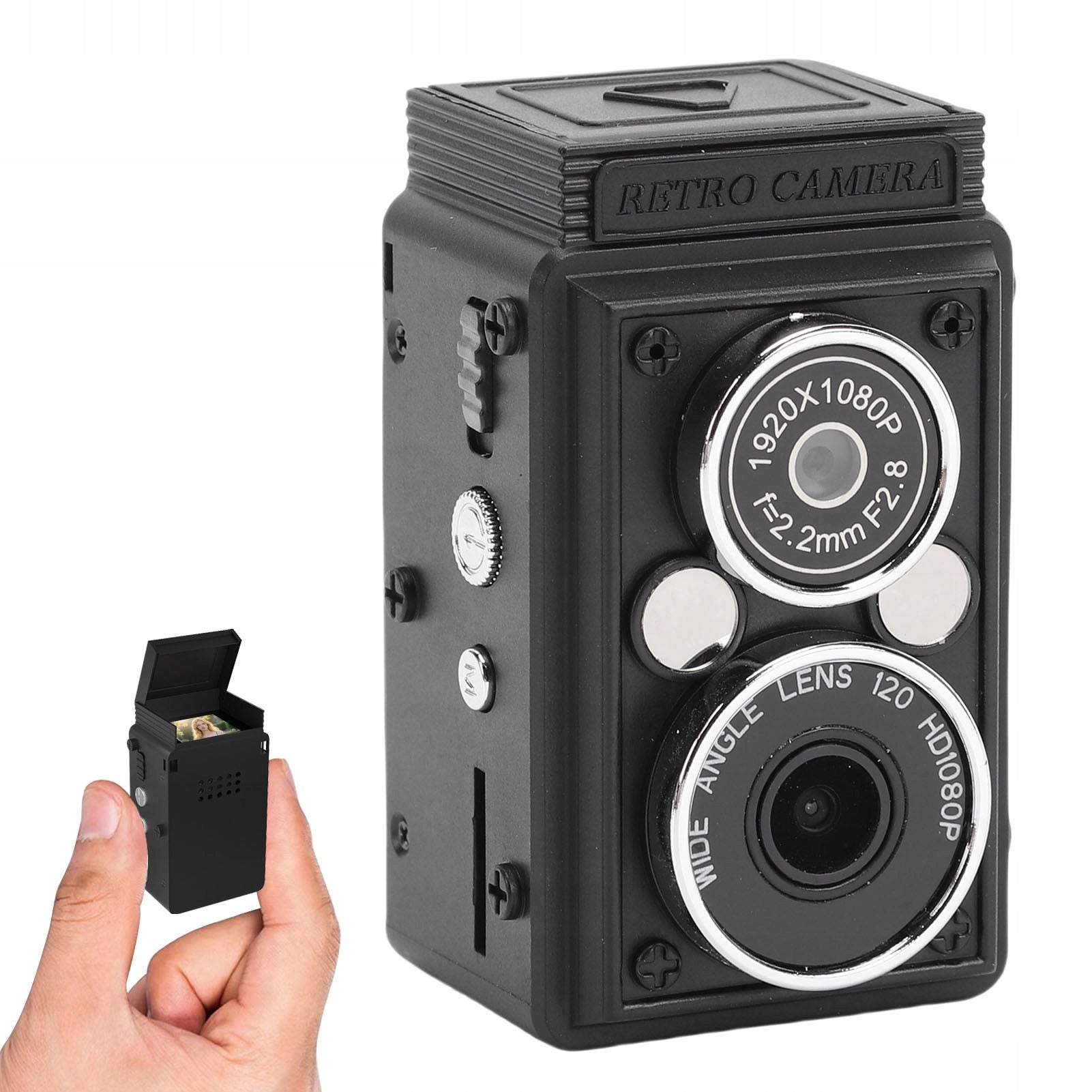Vintage camera with two lenses and 12MP 1080P HD bull lamp