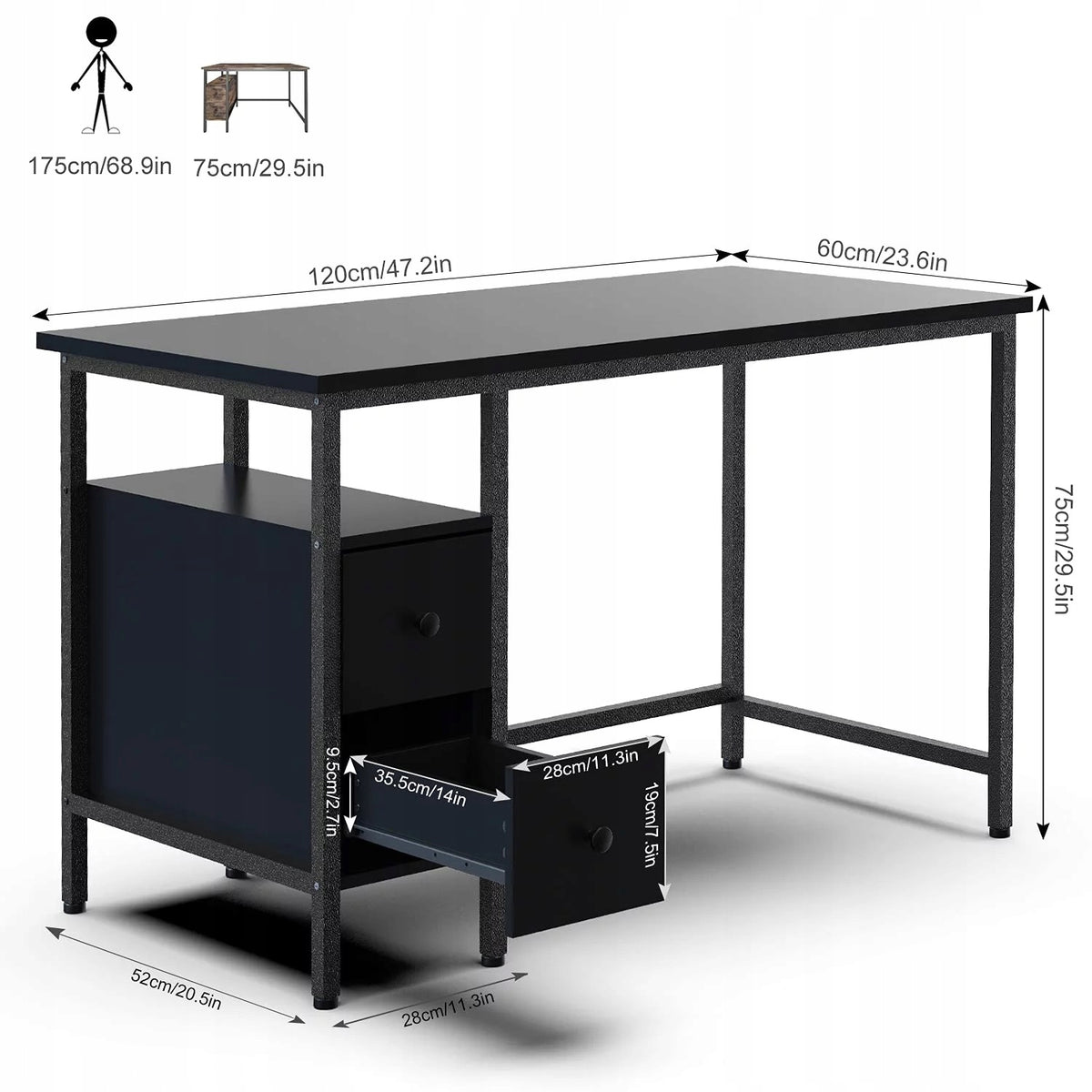 Vintage office computer desk 120cm wooden Brand Songmics
