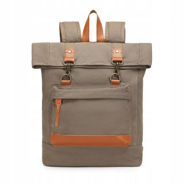 Vintage travel backpack Kono beige canvas large capacity with leather Brand Kono