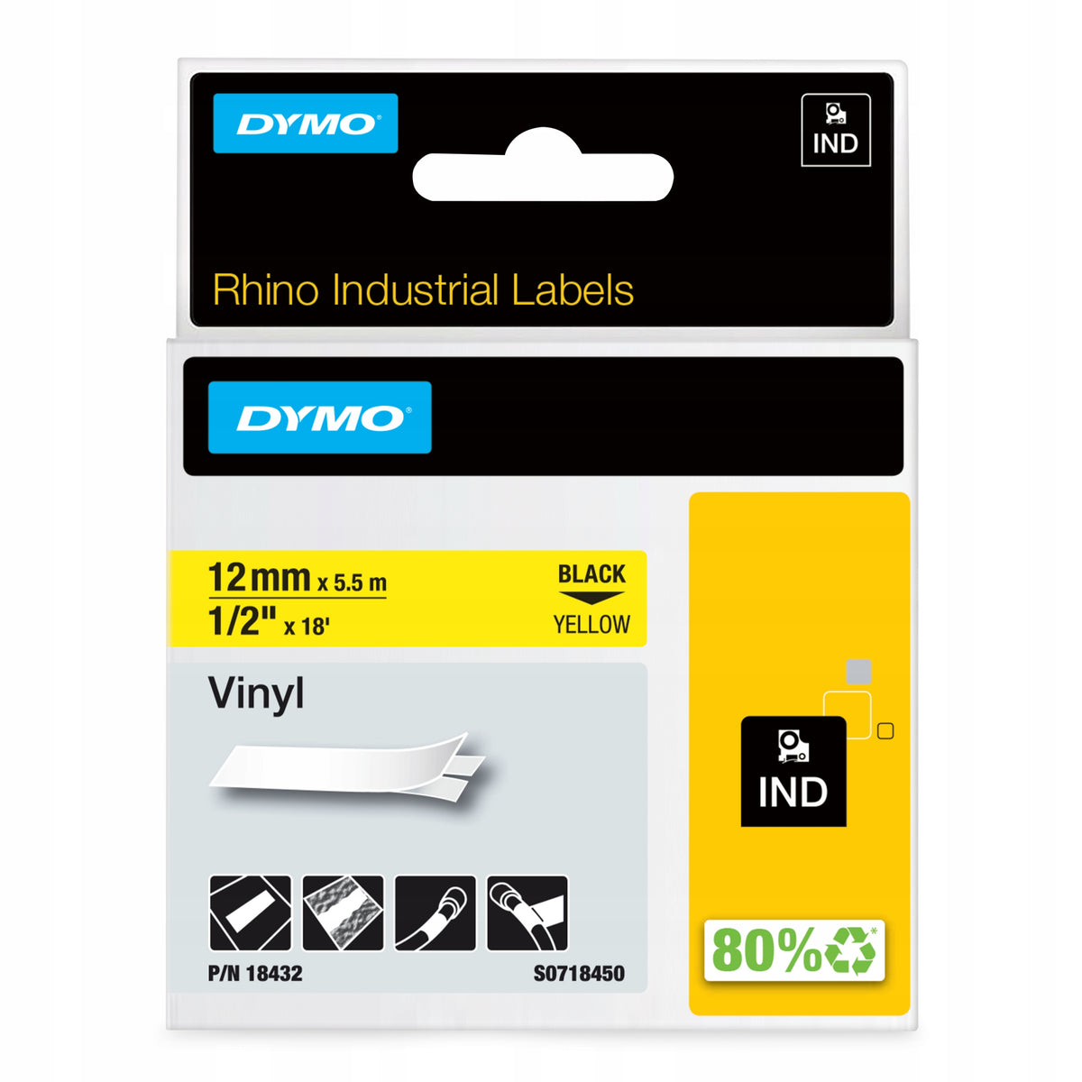 Vinyl tape RHINO 12mm black on yellow