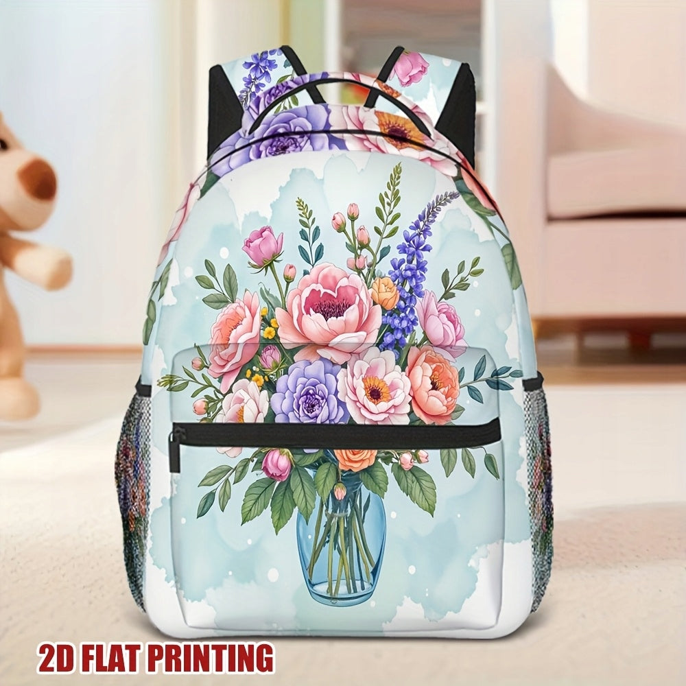Violet Orange Floral Print Backpack for Teens and Adults - Casual Use