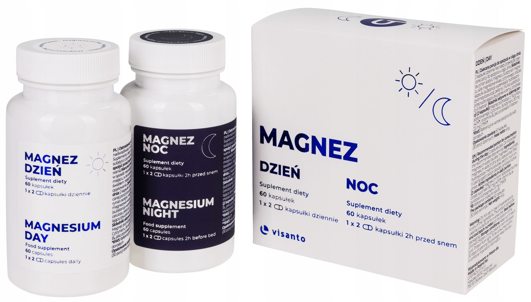 Visanto MAGNESIUM DAY AND NIGHT Magnesium glycinate VITAMIN B6 MELATONIN 120caps