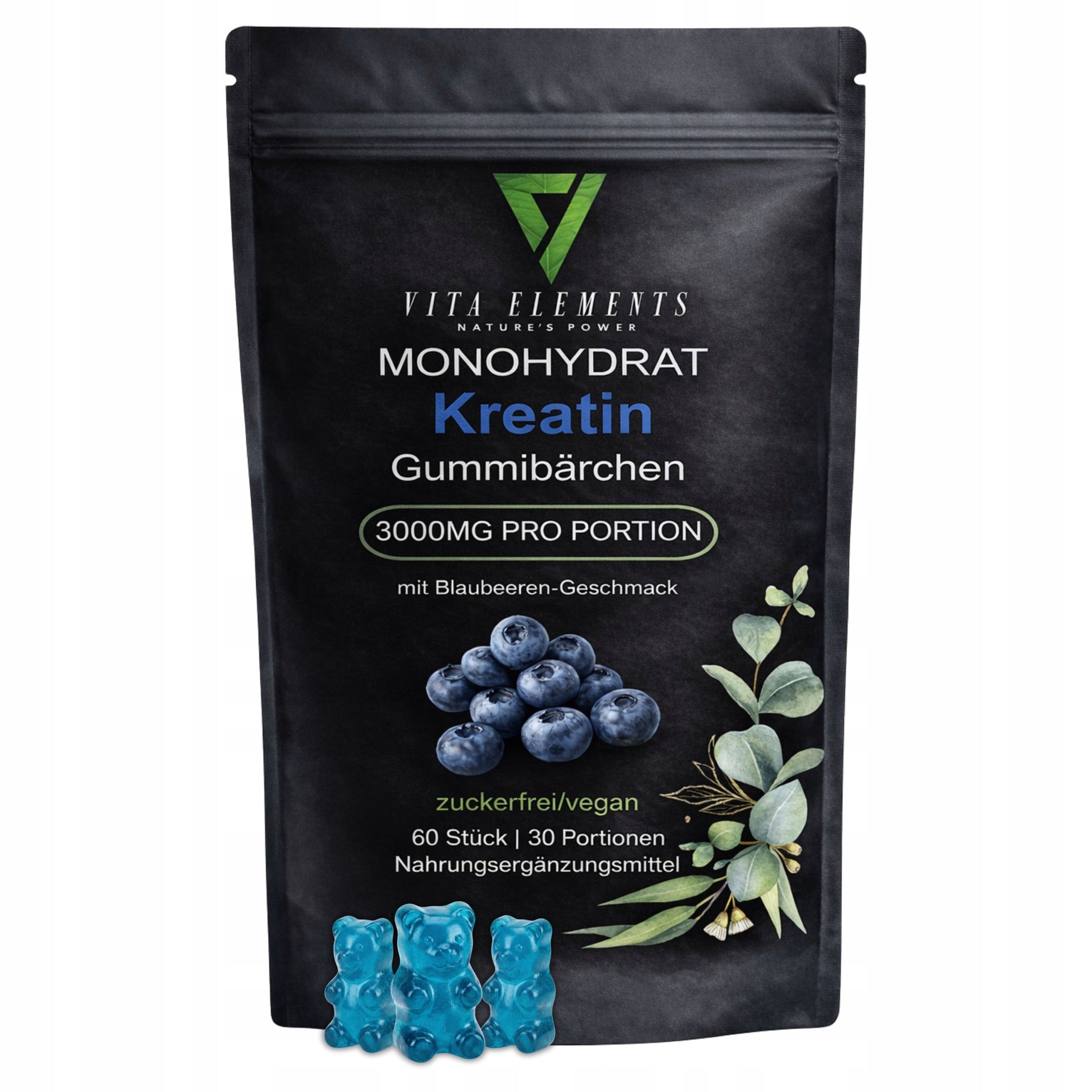 Vita Elements Creatine Monohydrate Blueberry Gummies 3000mg 60pcs