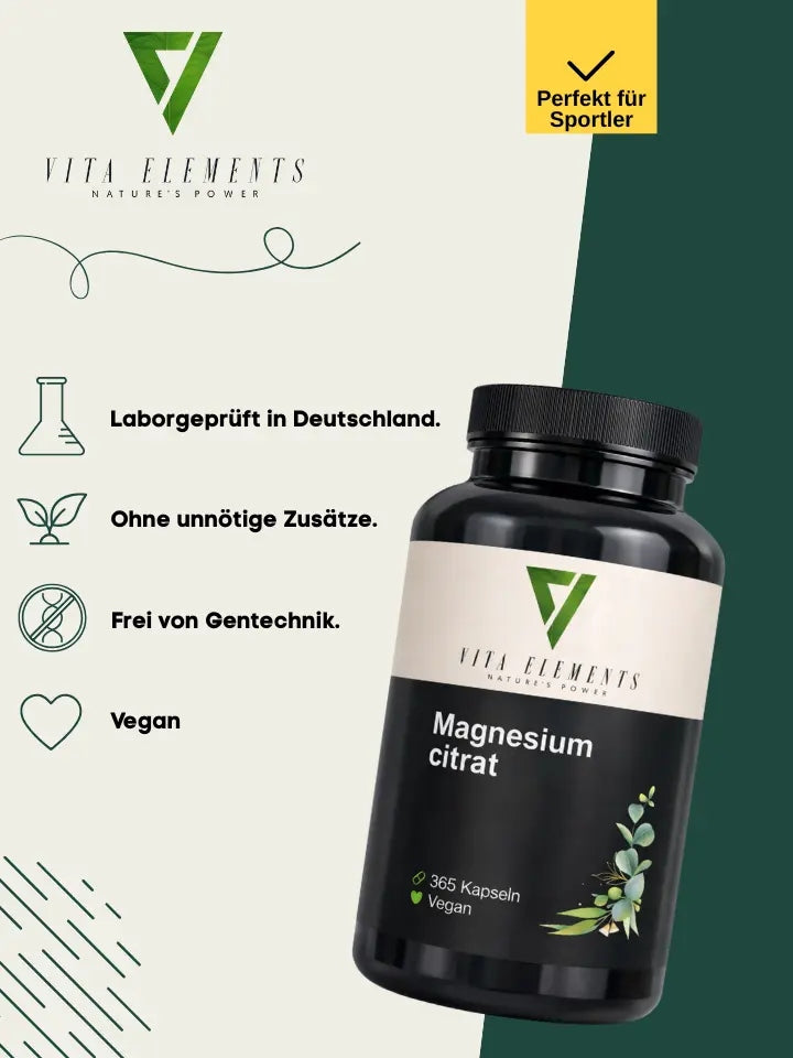Vita Elements Dietary Supplement Magnesium Citrate 365 Capsules Packaging status original