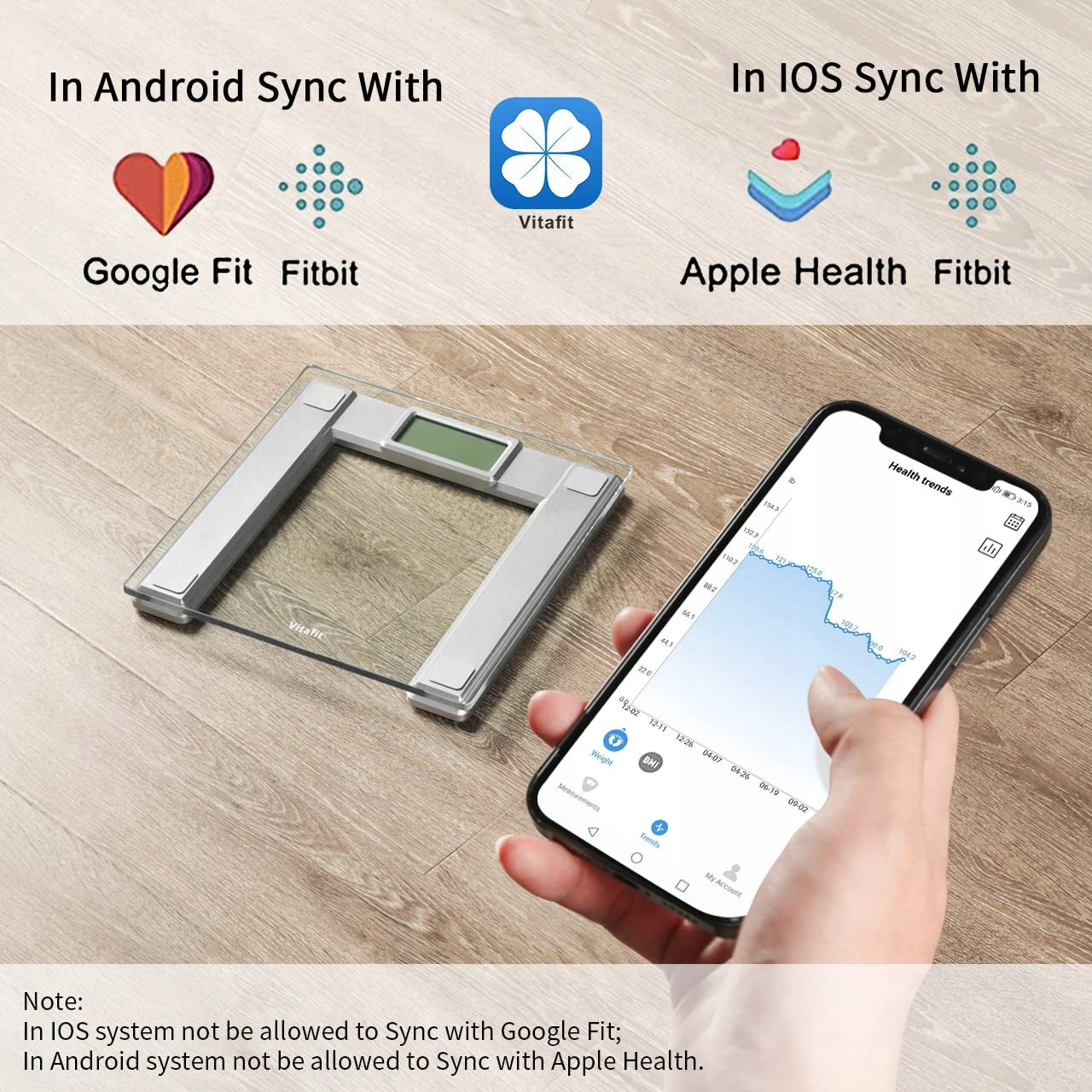 Vitafit smart bathroom scale 250 kg tempered glass 005 kg silver Kind electronic