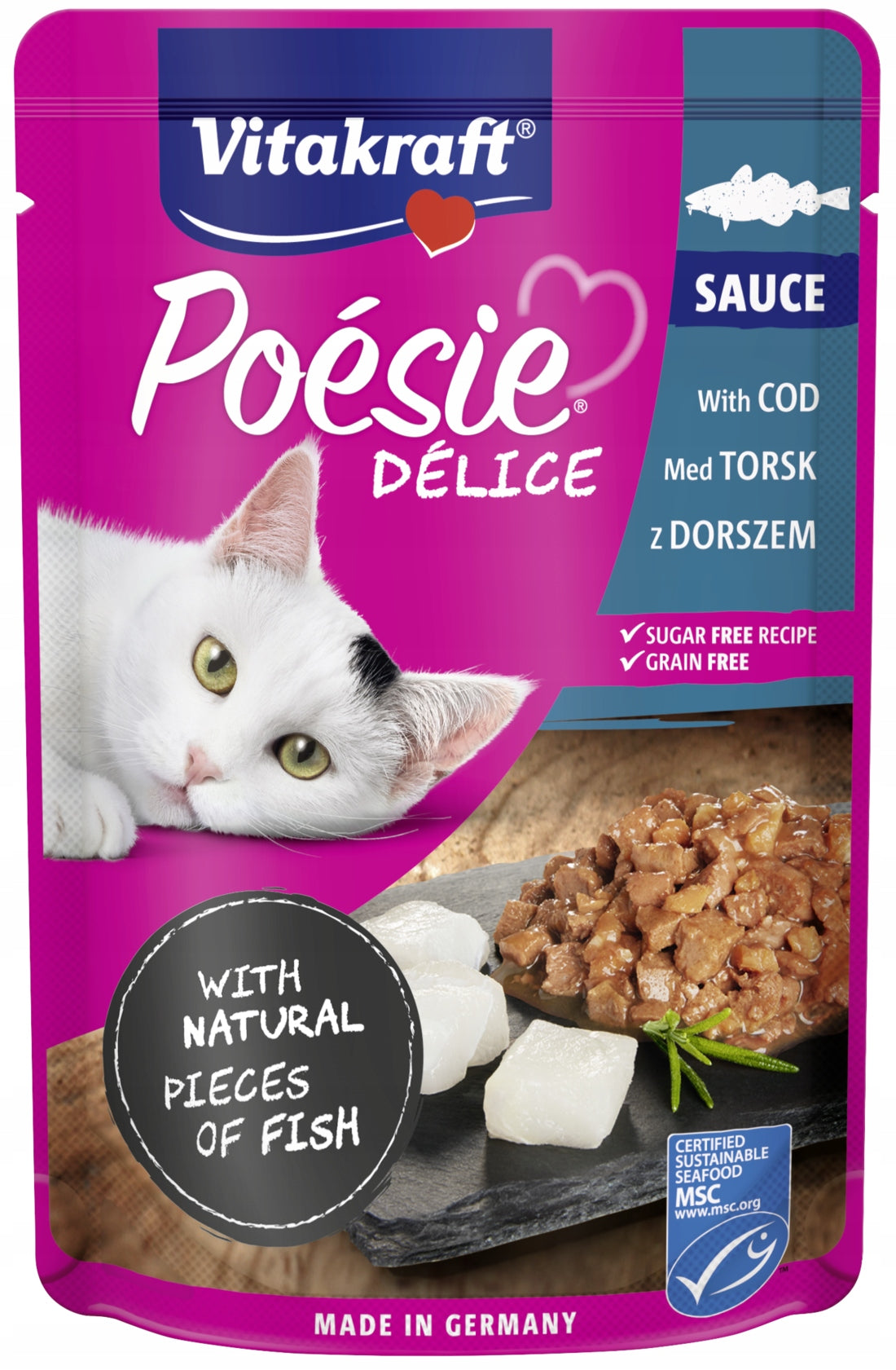 Vitakraft wet food cod in sauce sachet 85g