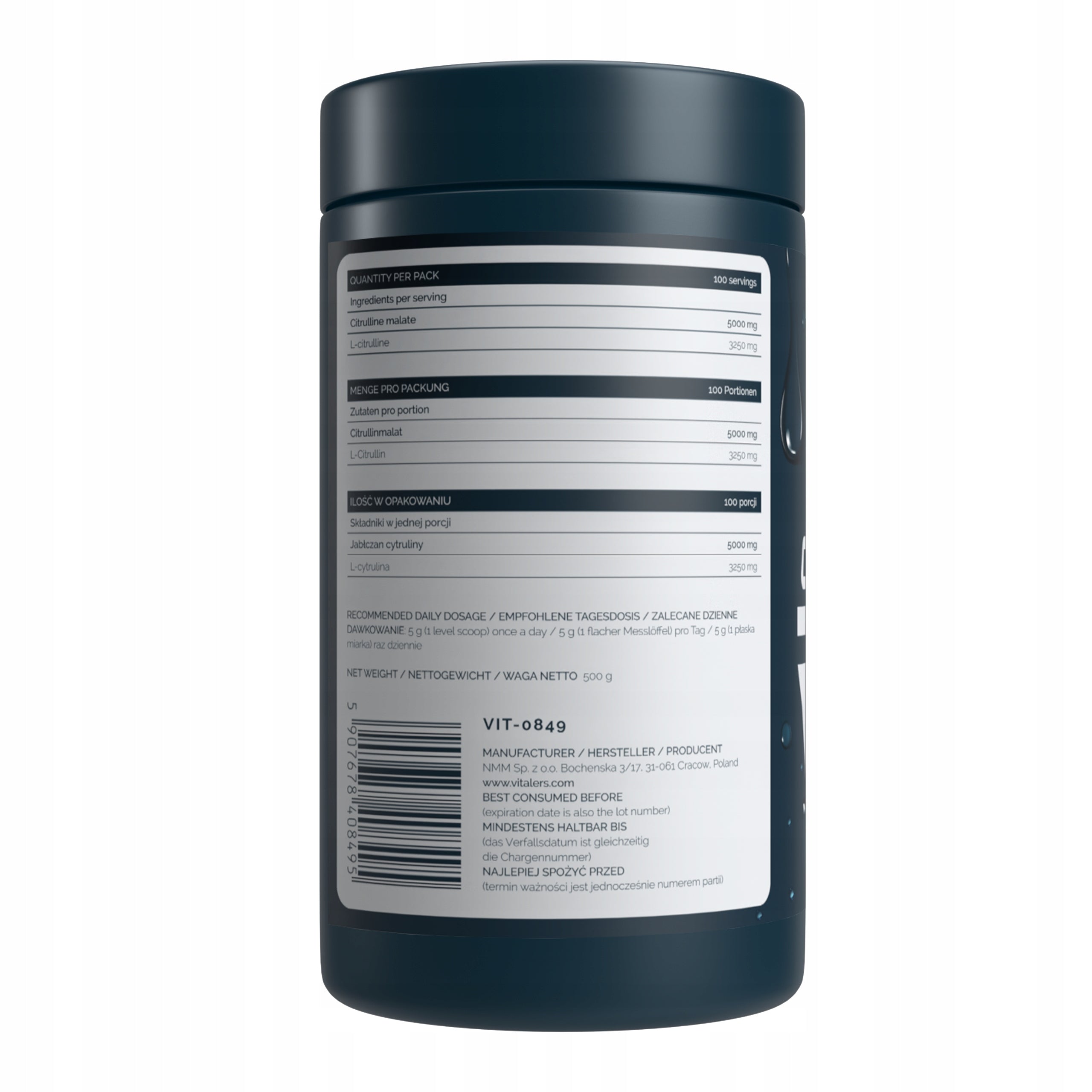 Vitaler's Citrulline Malate L-citrulline Powder Pre-Workout 500 g Expiration date at least six months from the date of purchase