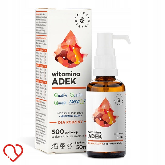 Vitamin ADEK A D3 E K2 MK7 Oil MCT Aura Herbals Drops 50ml