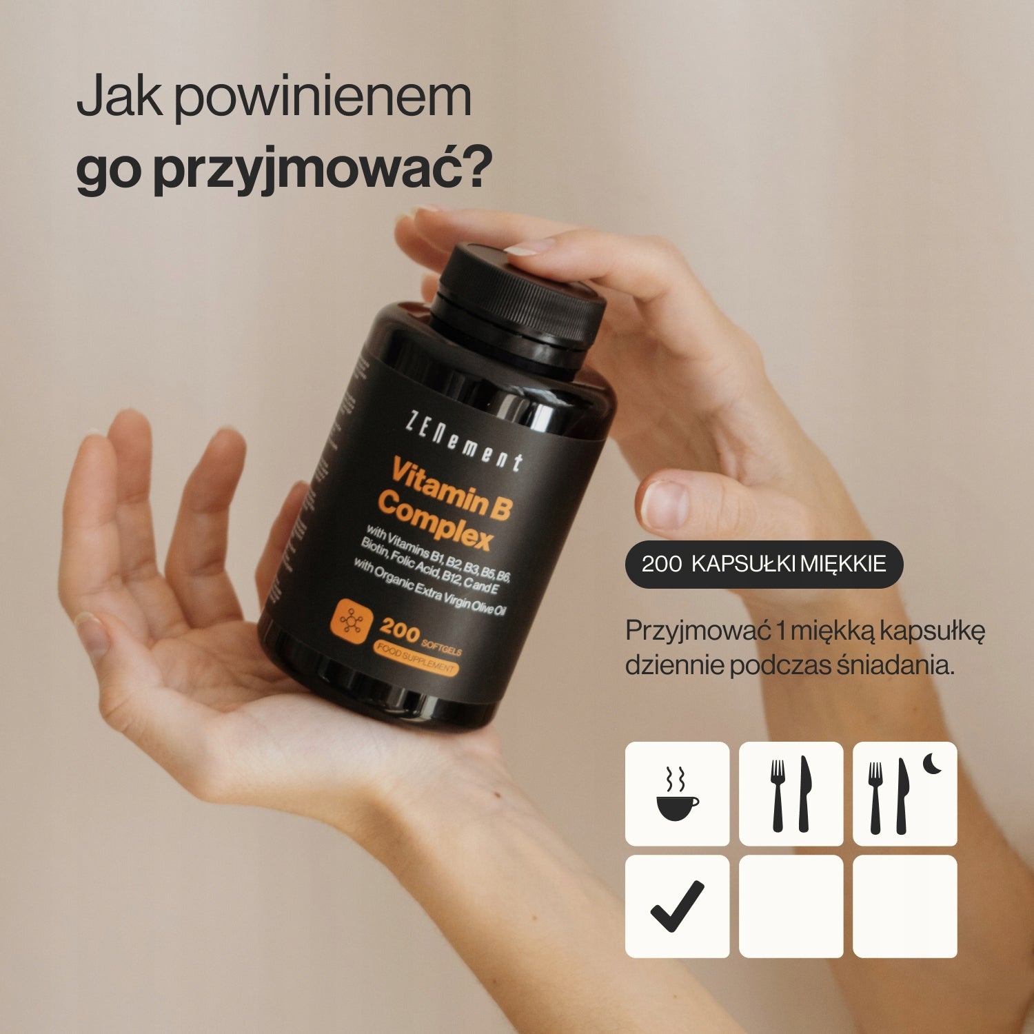 Vitamin B Complex & B1, B2, B3, B5, B6, Biotin, Folic Acid, B12 200 Softgel Brand Zenement
