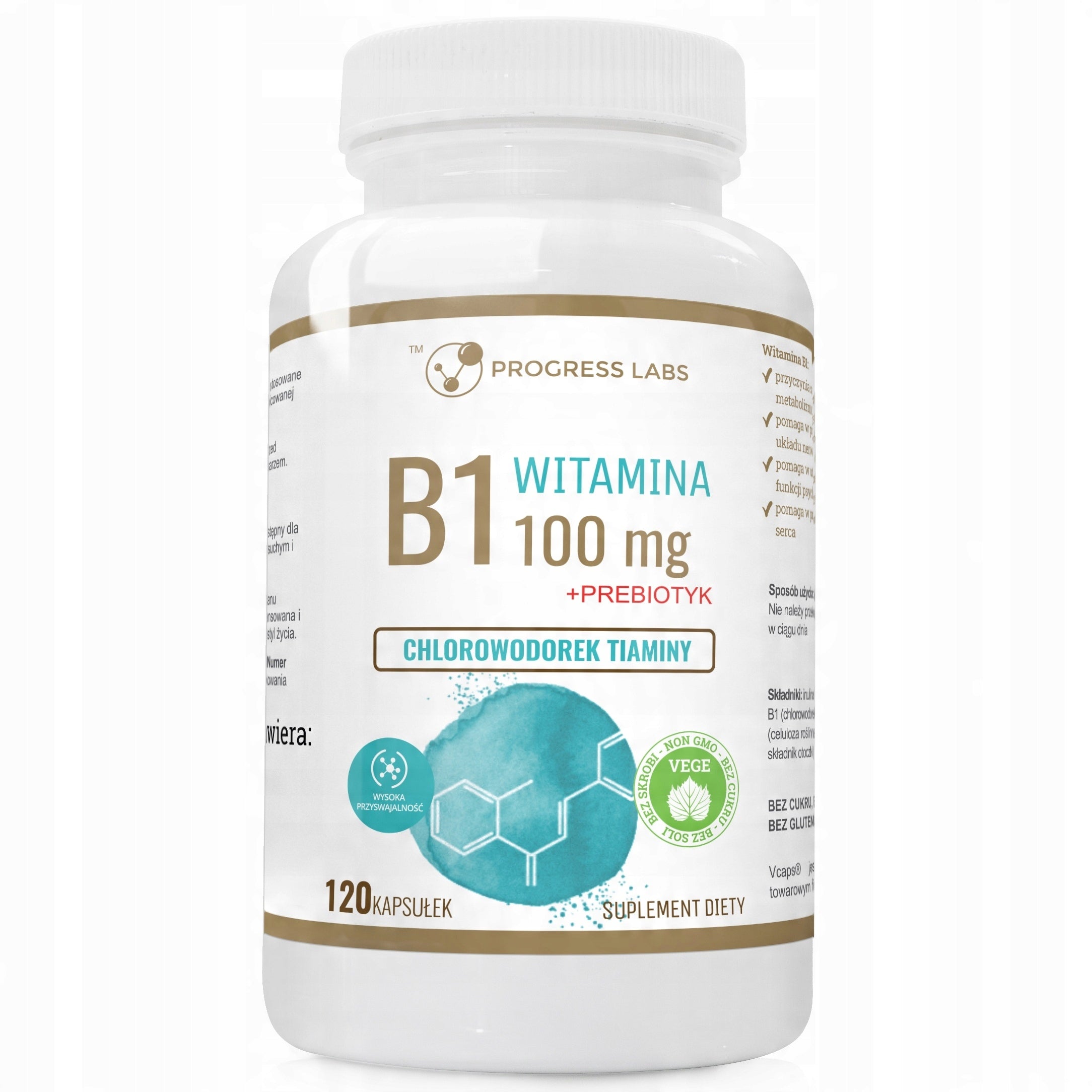 Vitamin B1 Thiamine 100mg Progress Labs 120 capsules Supports the Nervous System