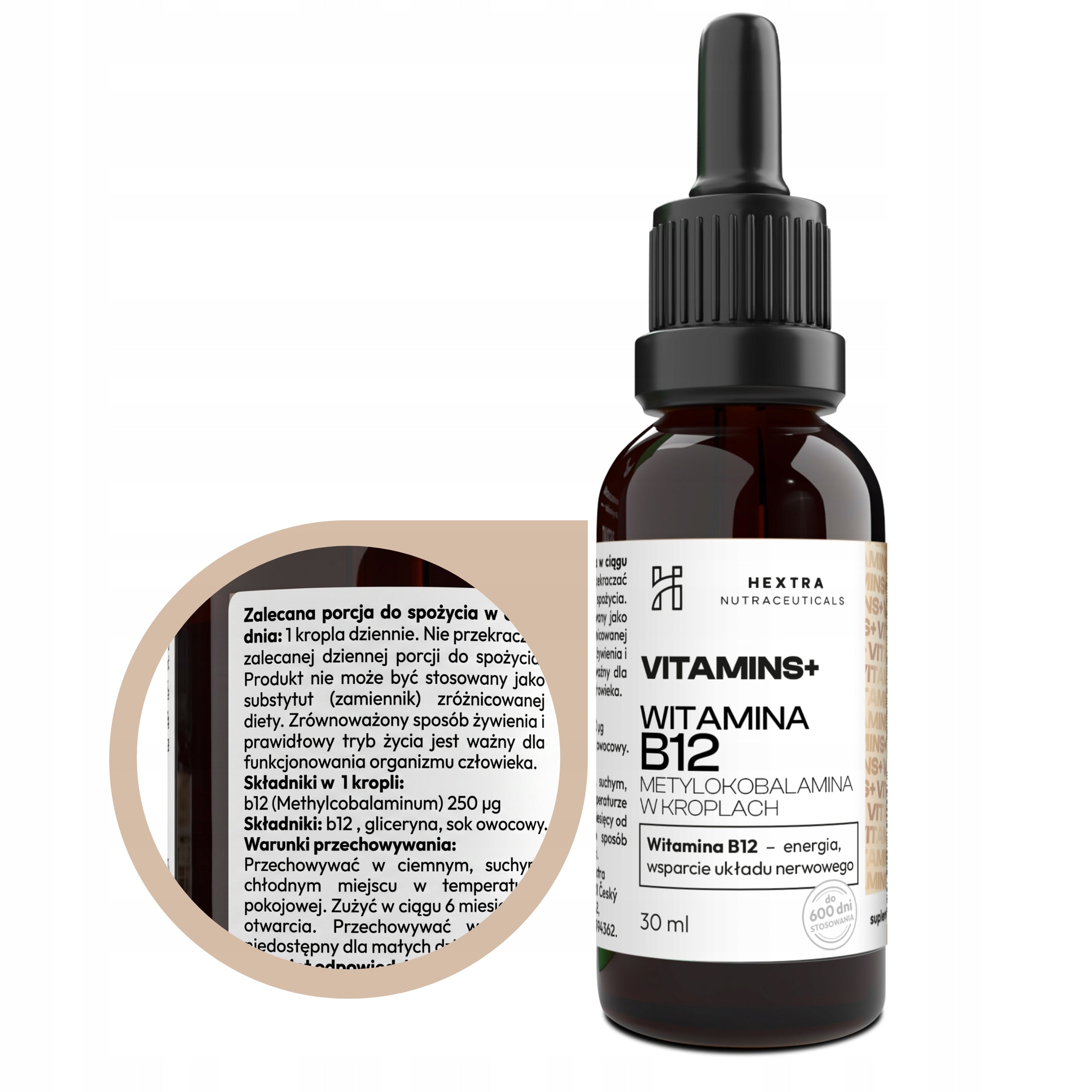 Vitamin B12 in drops Methylcobalamin 250µg 600 servings Pure composition Packaging status original