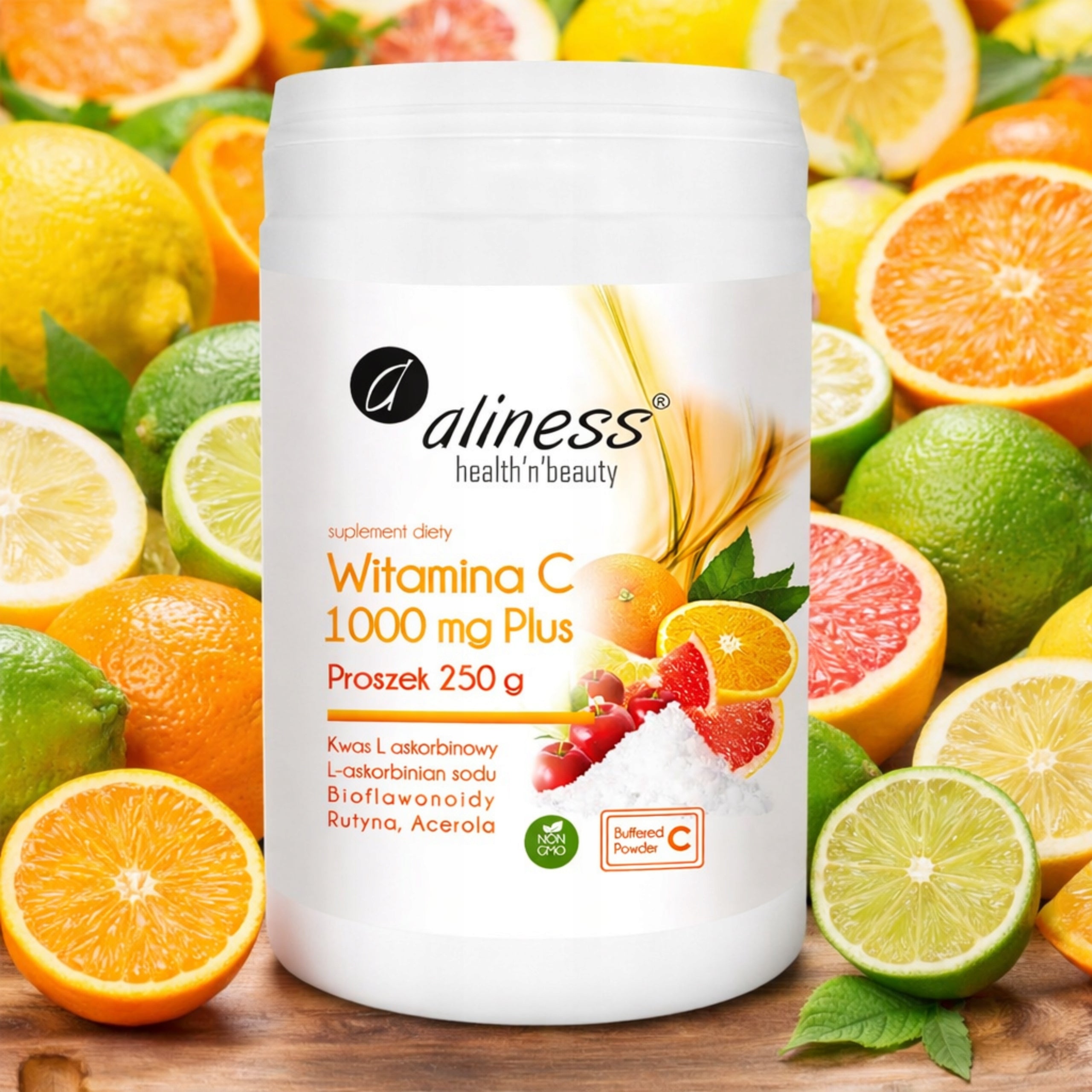 Vitamin C 1000mg Buffered Acerola Bioflavonoids Immunity 250g ALINESS Packaging status original