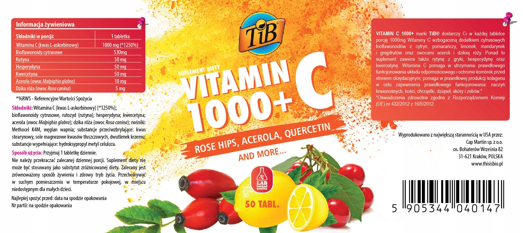 Vitamin C 1000mg Routine Quercitin Acerola Wild Rose 50 Servings Tablet Medical device no
