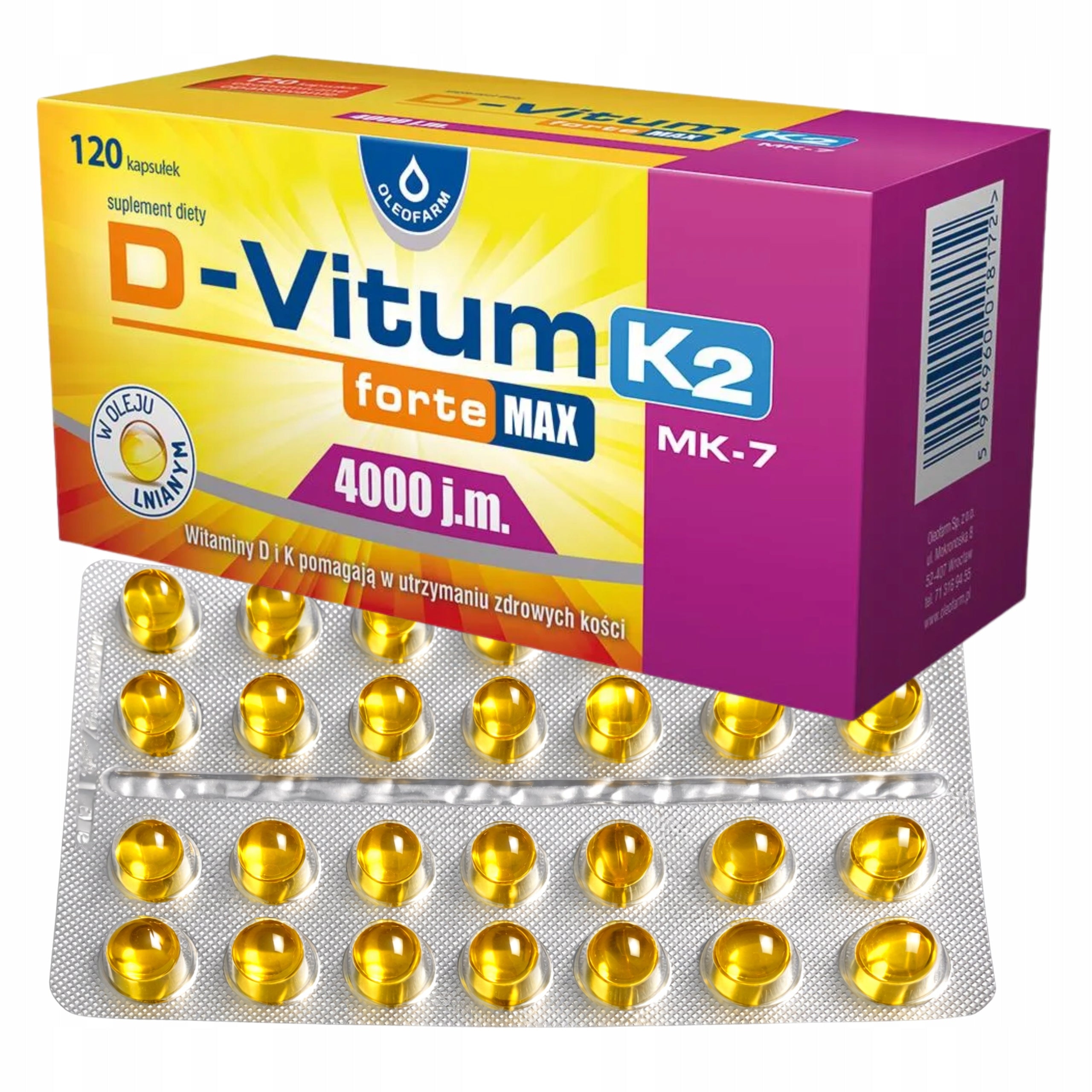Vitamin D and K D-Vitum forte Max K2 4000 IU D3 Oleofarm Supplement 120 kaps