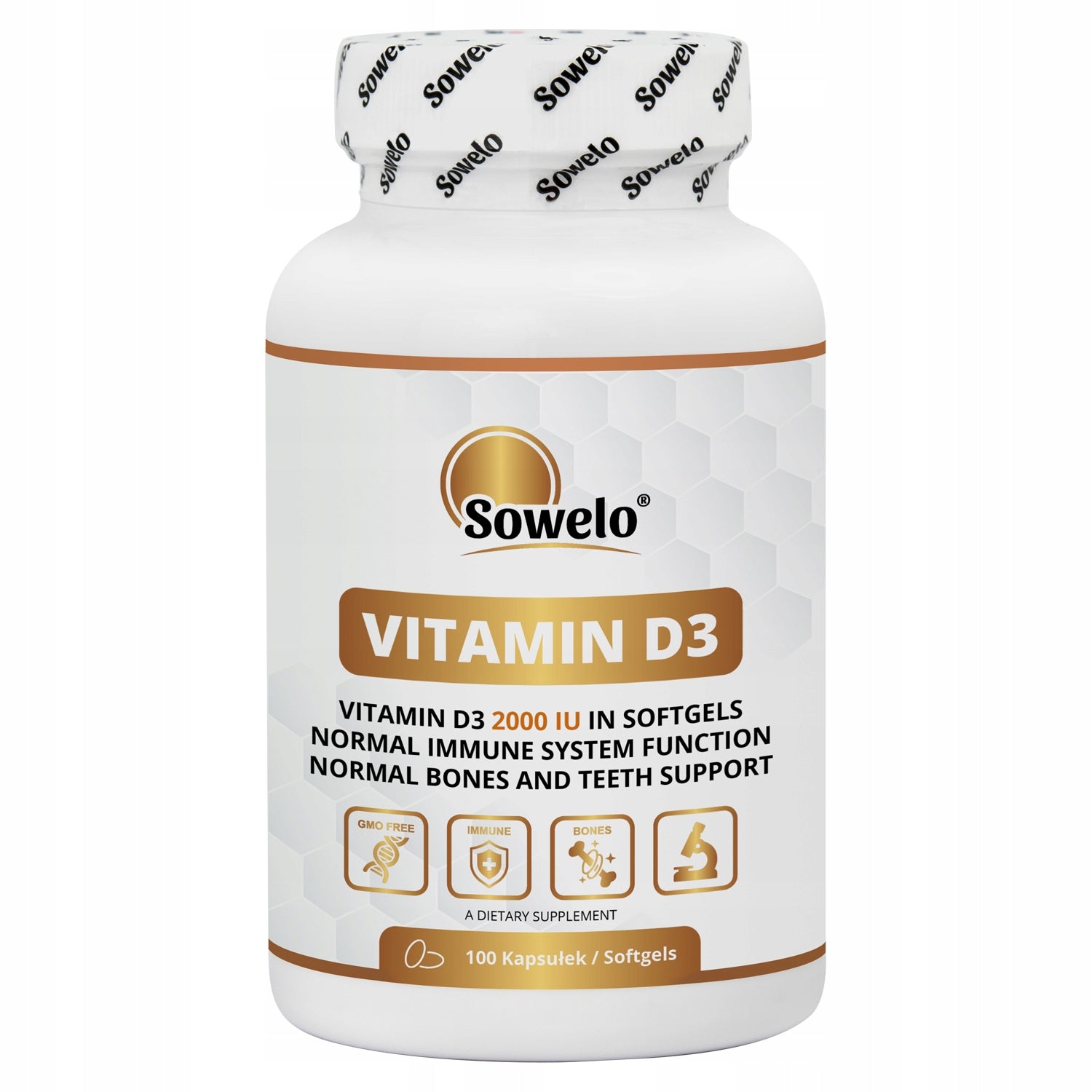 Vitamin D3 2000 IU 100 Capsules – Immunity, Bones, Energy – Sowelo