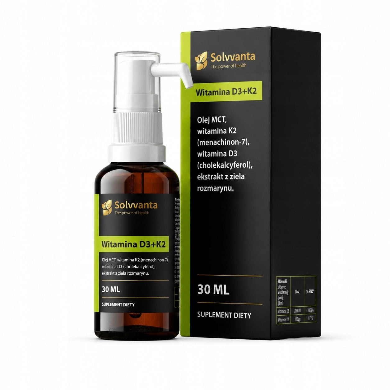 Vitamin D3 2000IU +K2MK7 in MCT oil 235 servings 30 ml Solvvanta