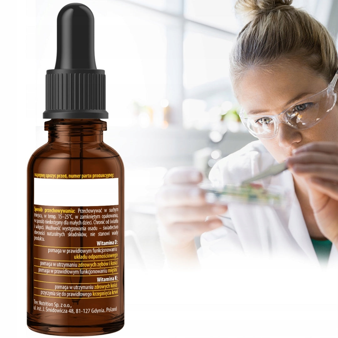 Vitamin D3 4000 + K2 MK7 Forte For 450 Days In Drops Resistance Teeth Bone Manufacturer code Wit D K MK-7 w płynie, oleju MCT, Vit D3K2