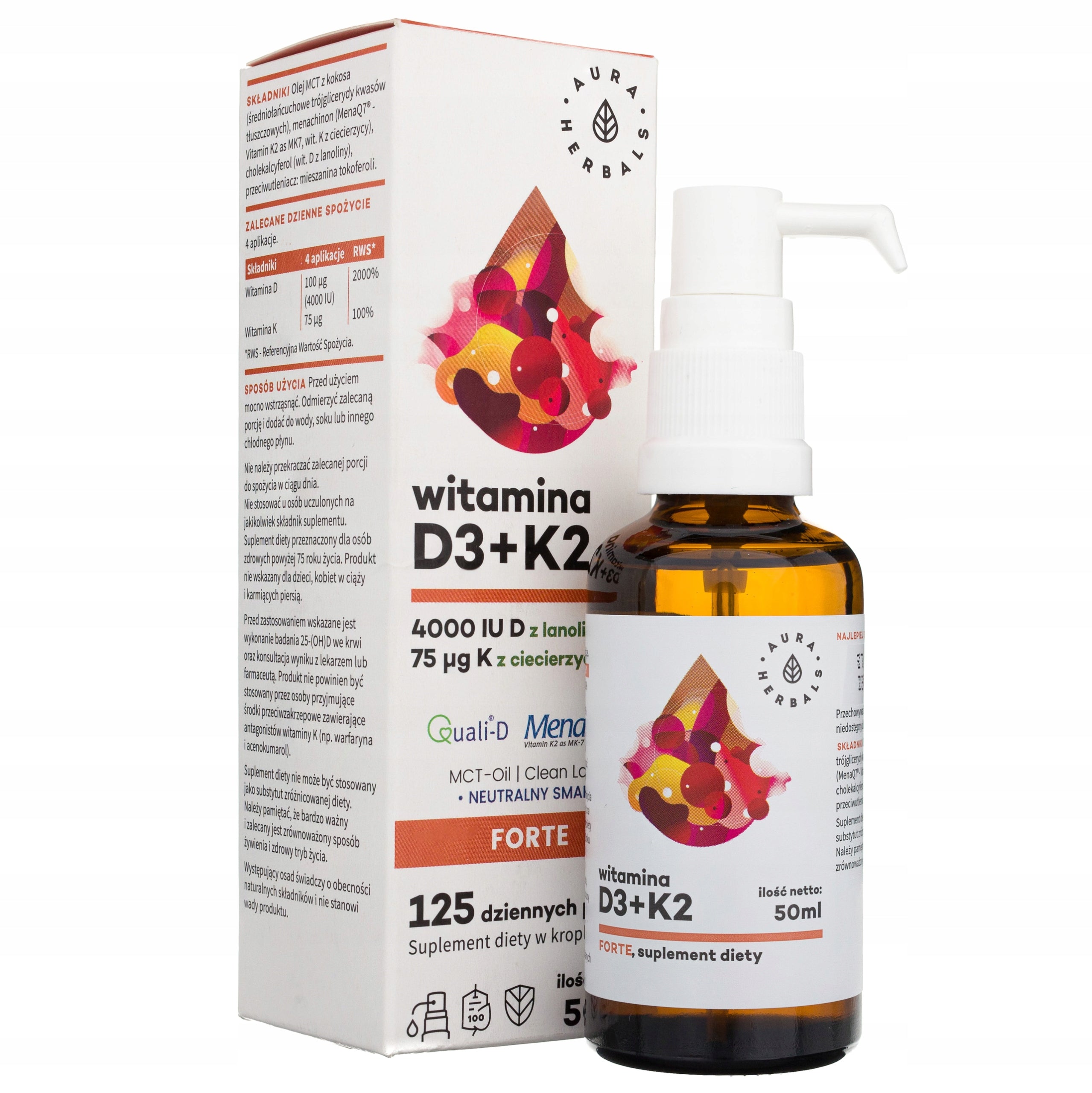 Vitamin D3 4000IU K2 MK7 Forte Aura Drops Immunity Healthy Teeth 50 ml