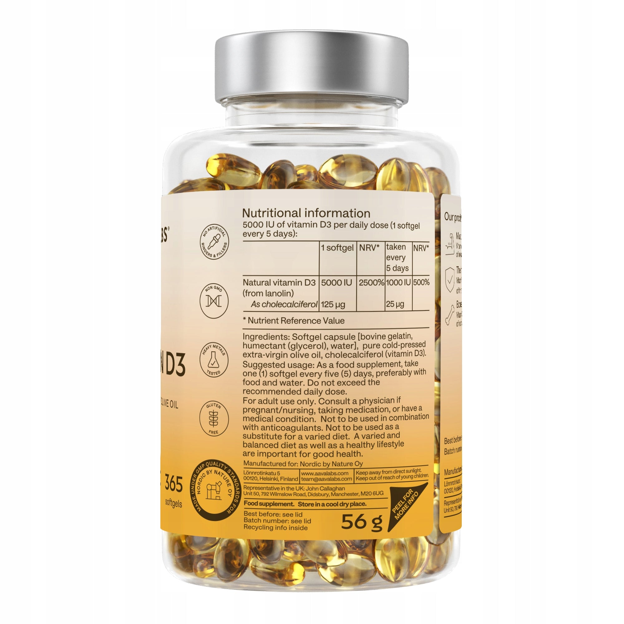 Vitamin D3 5000 IU STRONG Bone Resistance Heart with Olive Oil 365 kaps | Aavalabs Manufacturer code 005_D3_PL