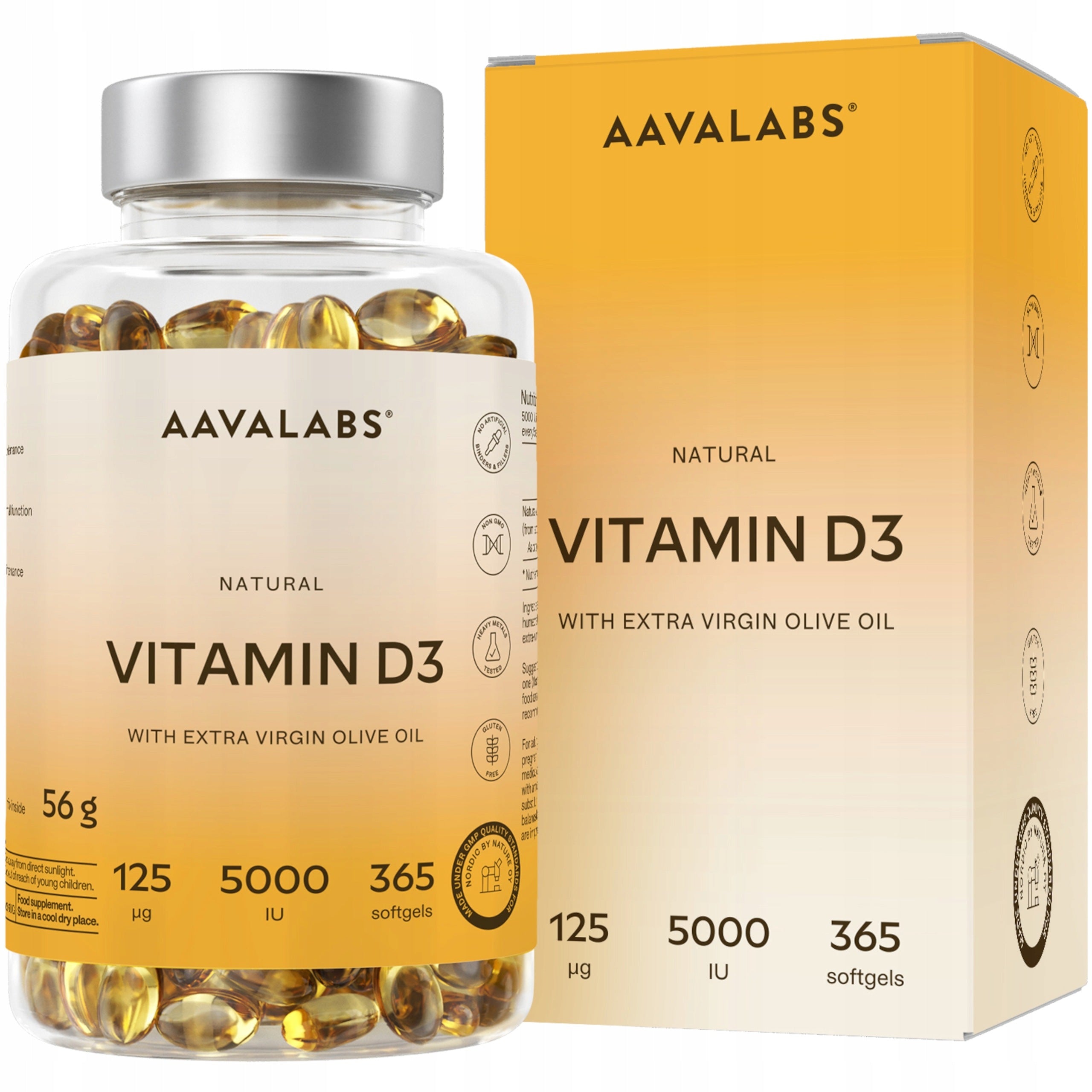 Vitamin D3 5000 IU STRONG Bone Resistance Heart with Olive Oil 365 kaps | Aavalabs