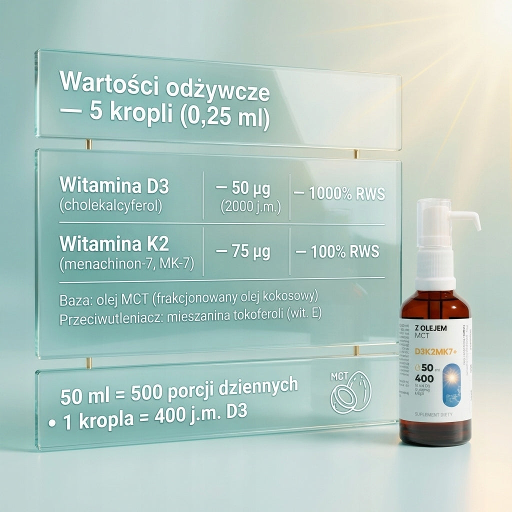 Vitamin D3+K2 Drops 50ml for Immunity, Bones, Teeth, MCT Oil Viloway Manufacturer code 5907177206844