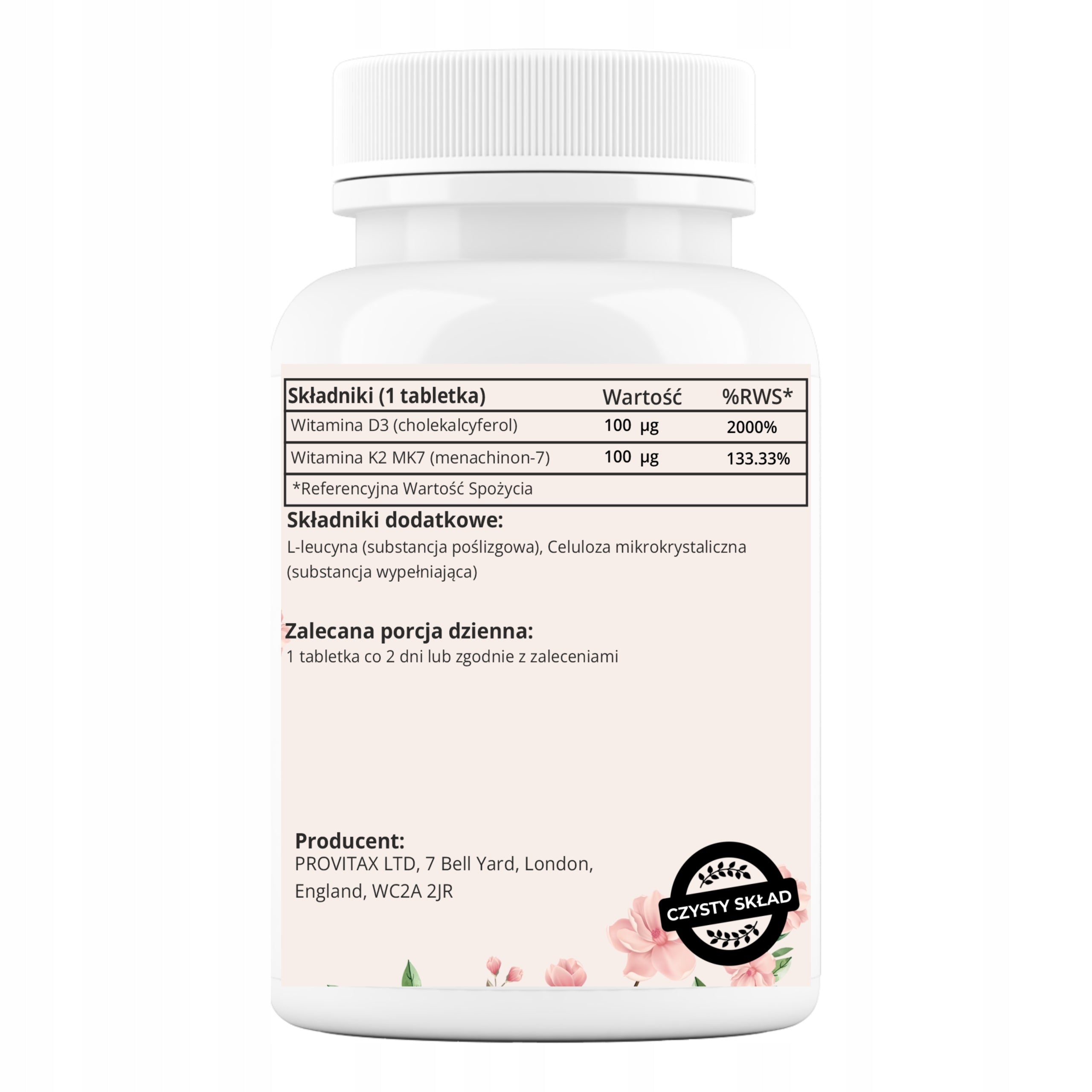 Vitamin D3 + K2 MK-7 4000 IU 100 µg 120 tablets Manufaktura Witamin Packaging status original