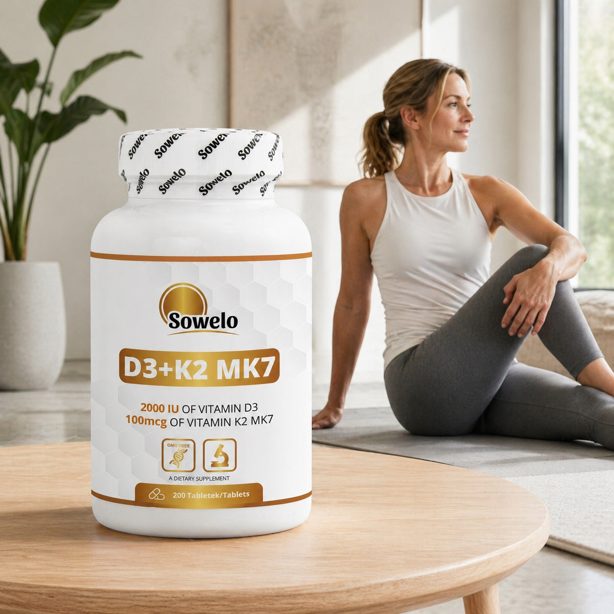 Vitamin D3 + K2 MK7 200 Tablets – Bones, Heart, Immunity – Sowelo Basic ingredient vitamin D3