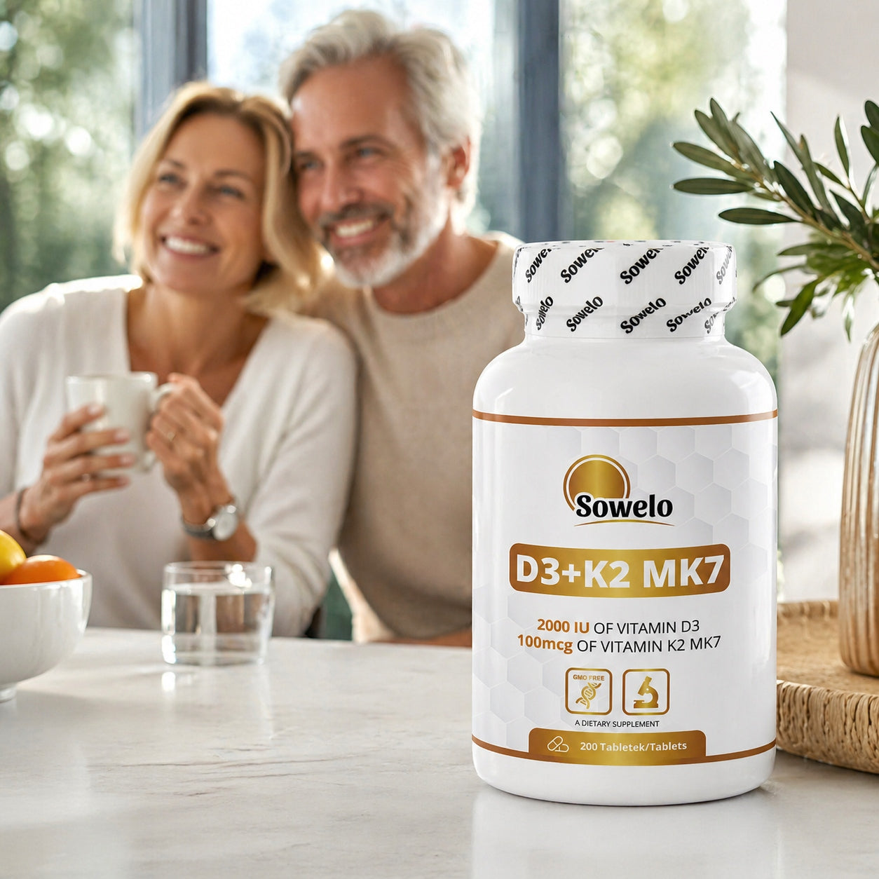 Vitamin D3 + K2 MK7 200 Tablets – Bones, Heart, Immunity – Sowelo For for women for men for seniors for athletes universal