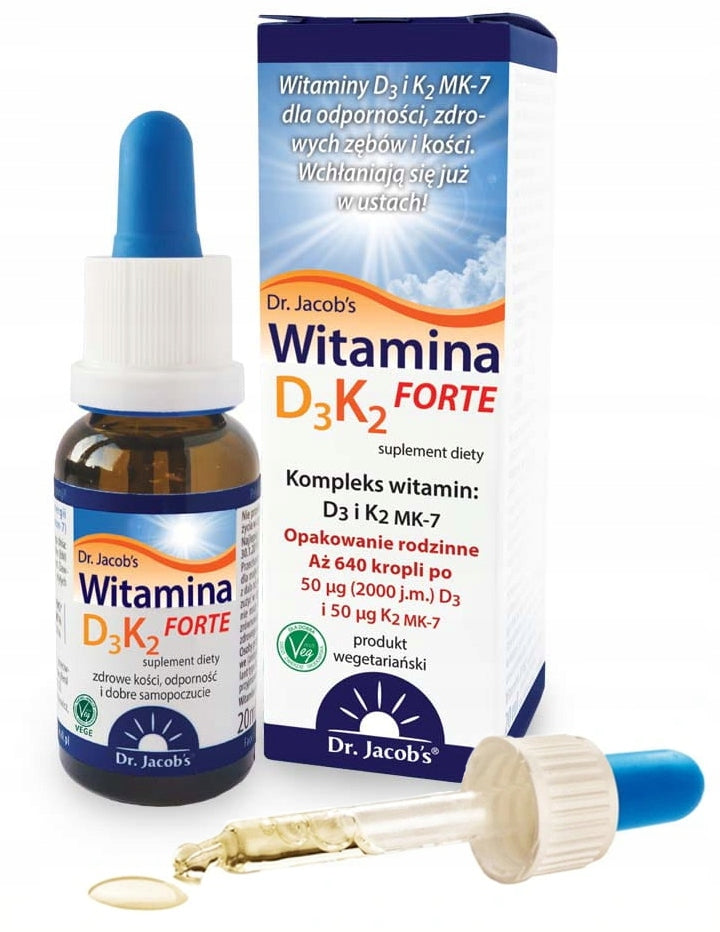 Vitamin D3 + K2 MK7 FORTE Dr. JacobS 20 ml 640 drops BONE Resistance