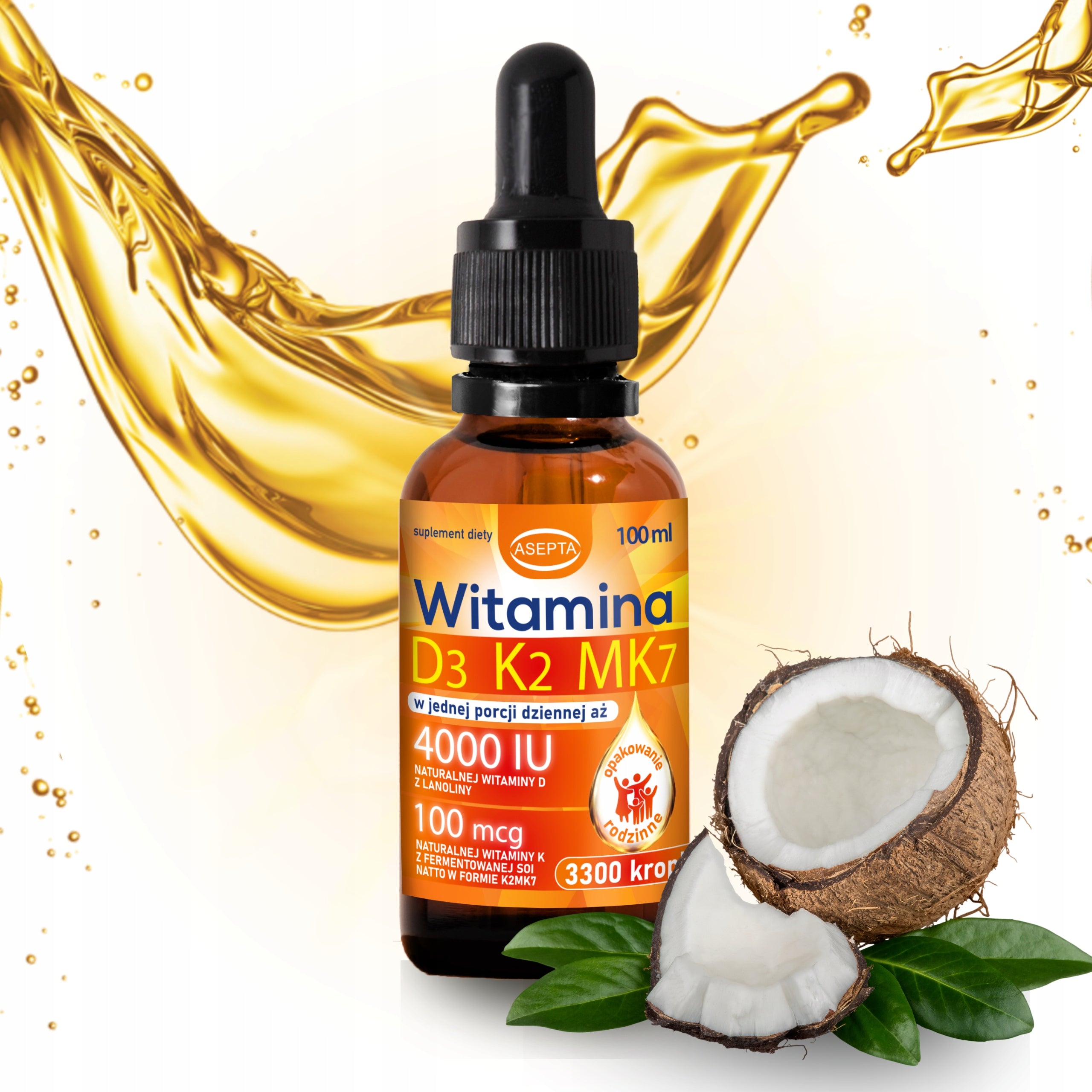 Vitamin D3 K2 MK7 with MCT Oil 30ml for Resistance Bone Fatigue ASEPTA
