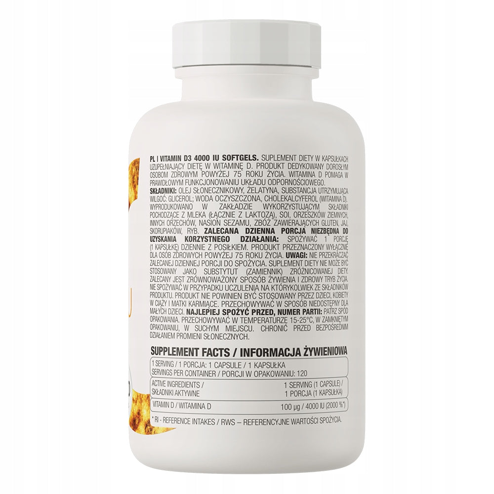 Vitamin D3 OstroVit 4000 IU 120caps softgel BONES TEETH IMMUNE SYSTEM Expiration date at least 1 year from the date of purchase