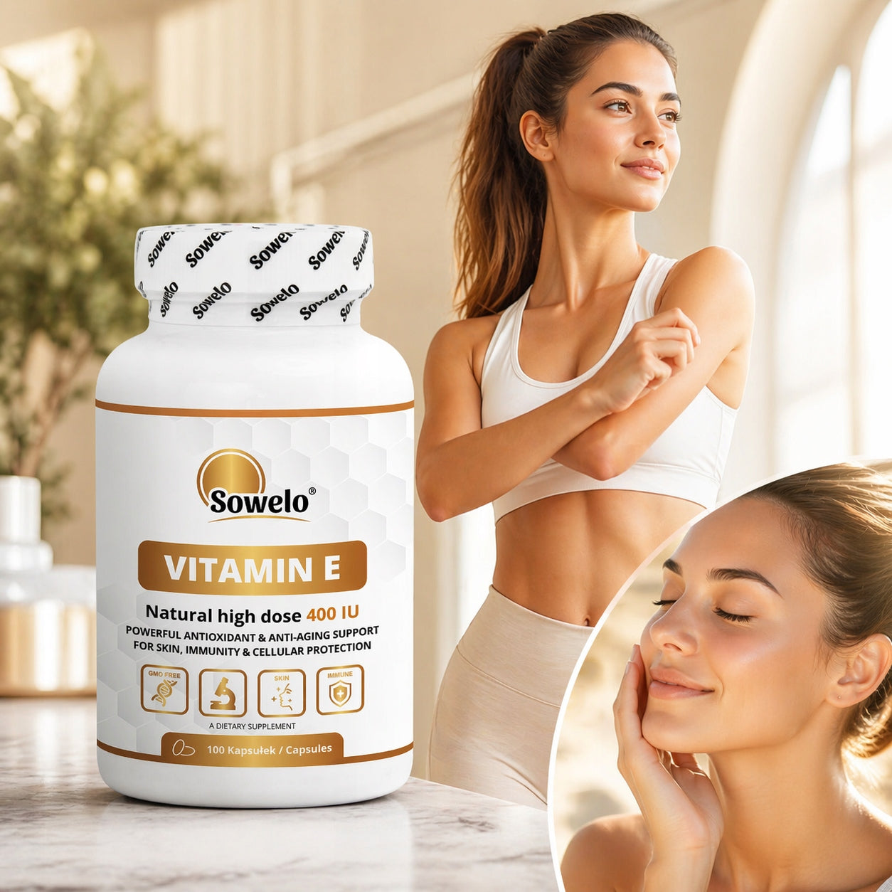 Vitamin E Natural 400 IU 100 Kaps – Skin, Heart, Antioxidant – Sowelo Brand Sowelo
