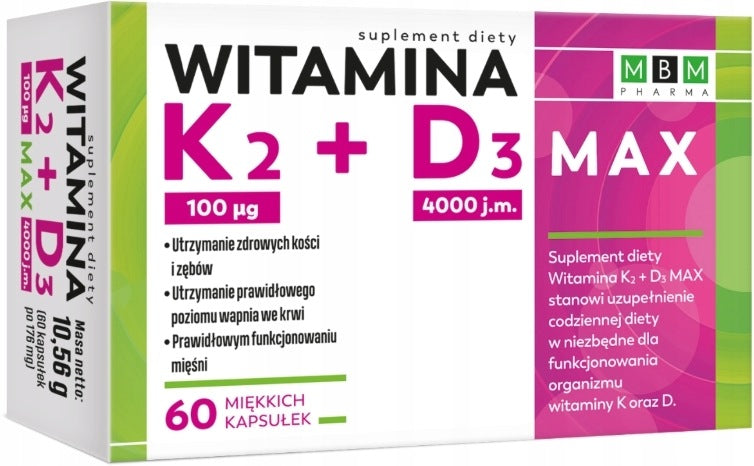 Vitamin K2 100 µg + D3 4000 IU Max MBM 60 kaps