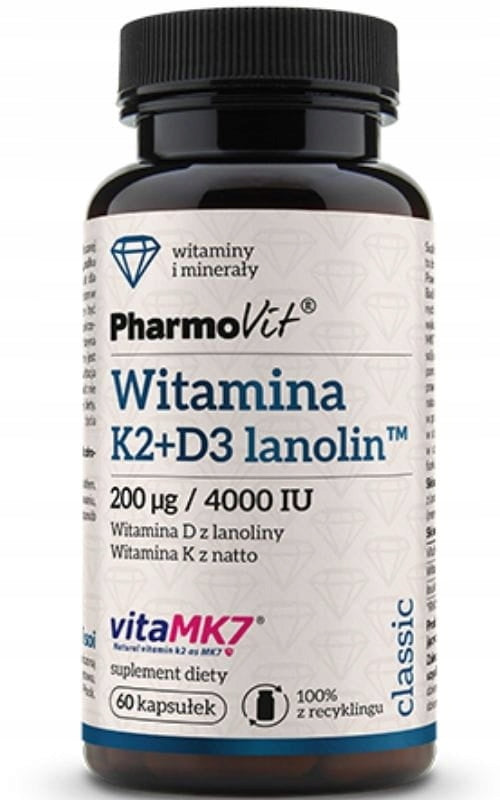 Vitamin K2 200 mcg + D3 4.000 IU lanolin Supplement PharmoVit 60 capsules
