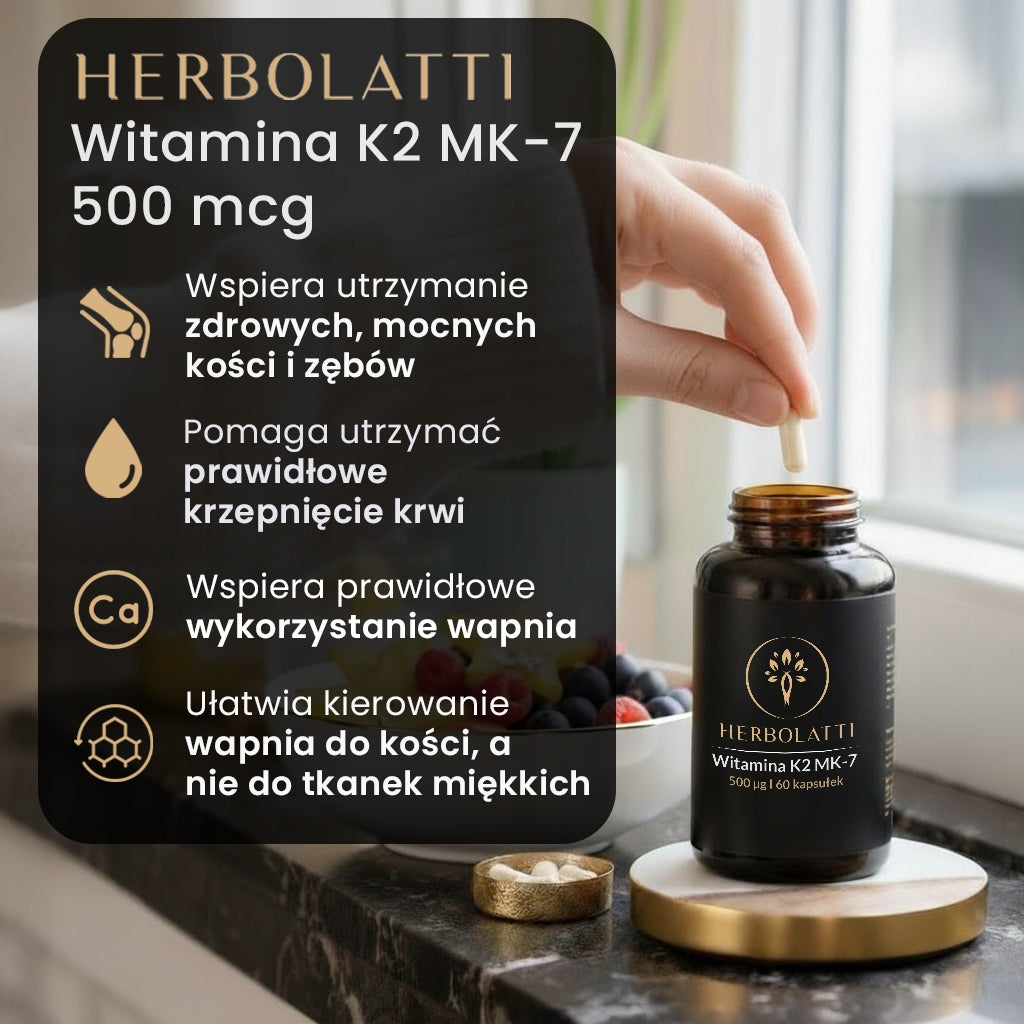 Vitamin K2 MK-7 500 mcg 60 capsules healthy strong bone teeth Herbolatti Medical device no